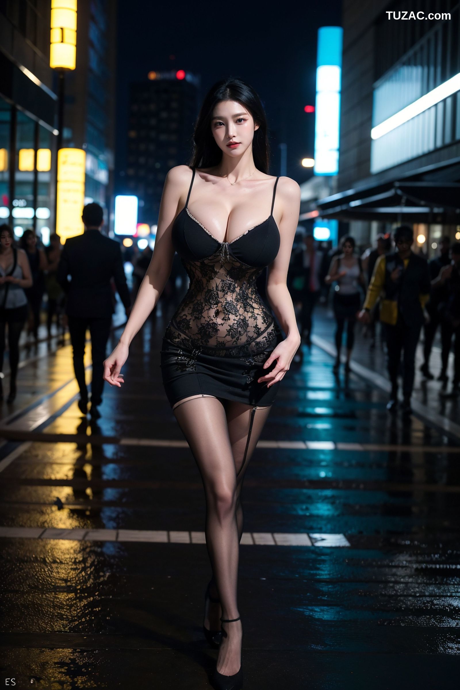 AI美女-拟实-夜色街头-黑蕾丝情趣内衣-18禁