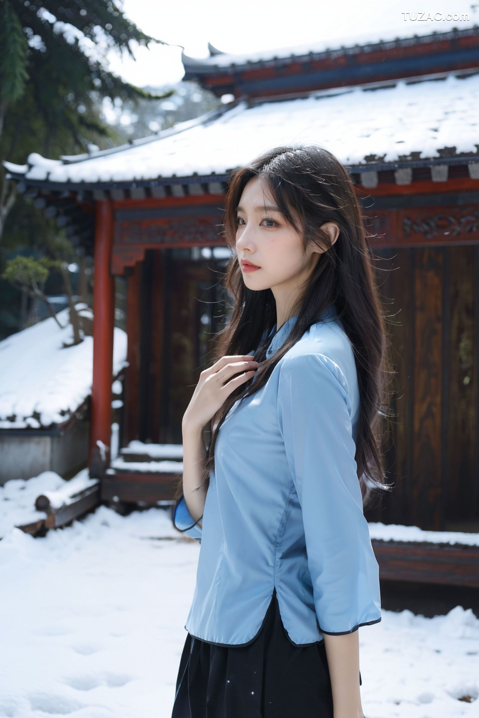 AI美女-拟实-民国风蓝衣黑裙-纯净版