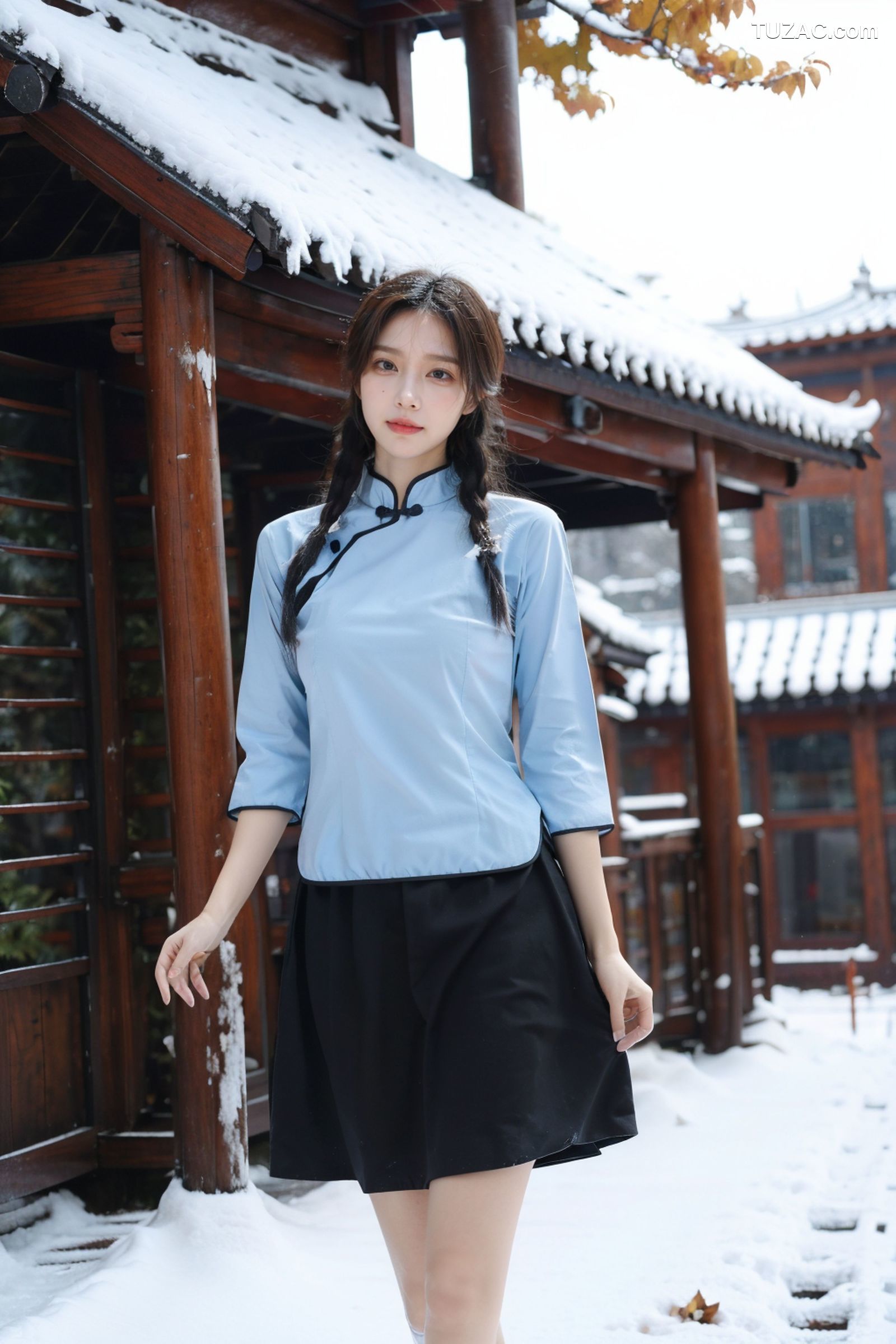 AI美女-拟实-民国风蓝衣黑裙-纯净版