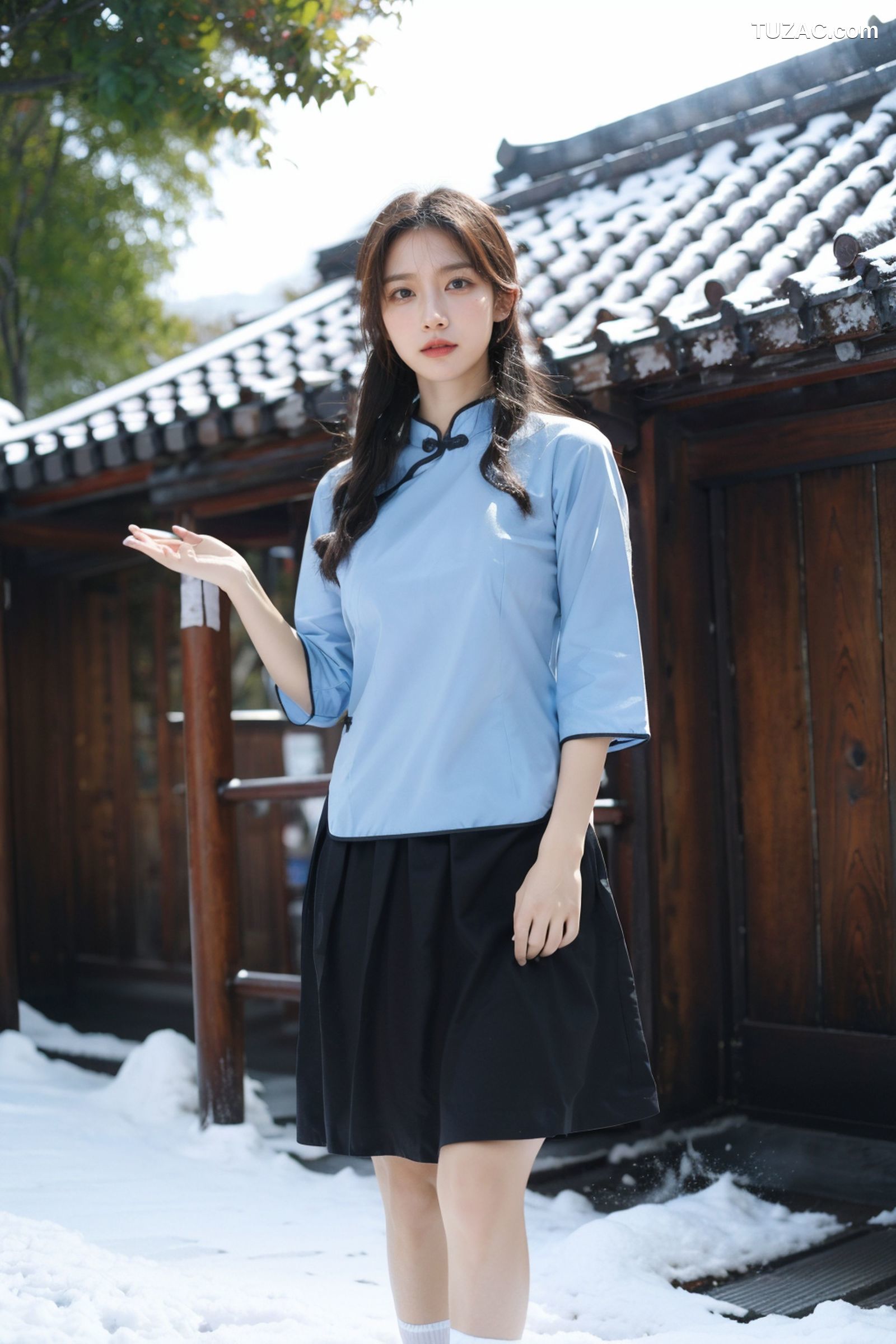 AI美女-拟实-民国风蓝衣黑裙-纯净版