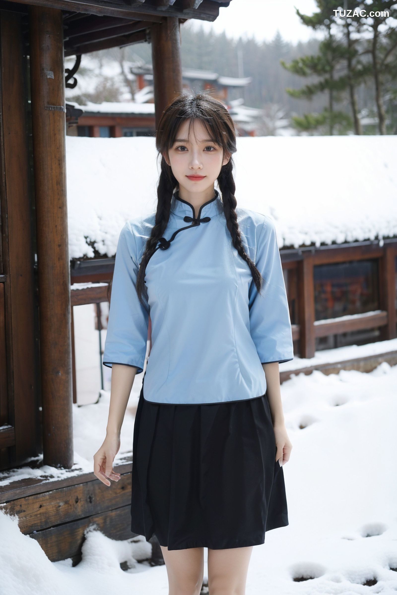AI美女-拟实-民国风蓝衣黑裙-纯净版