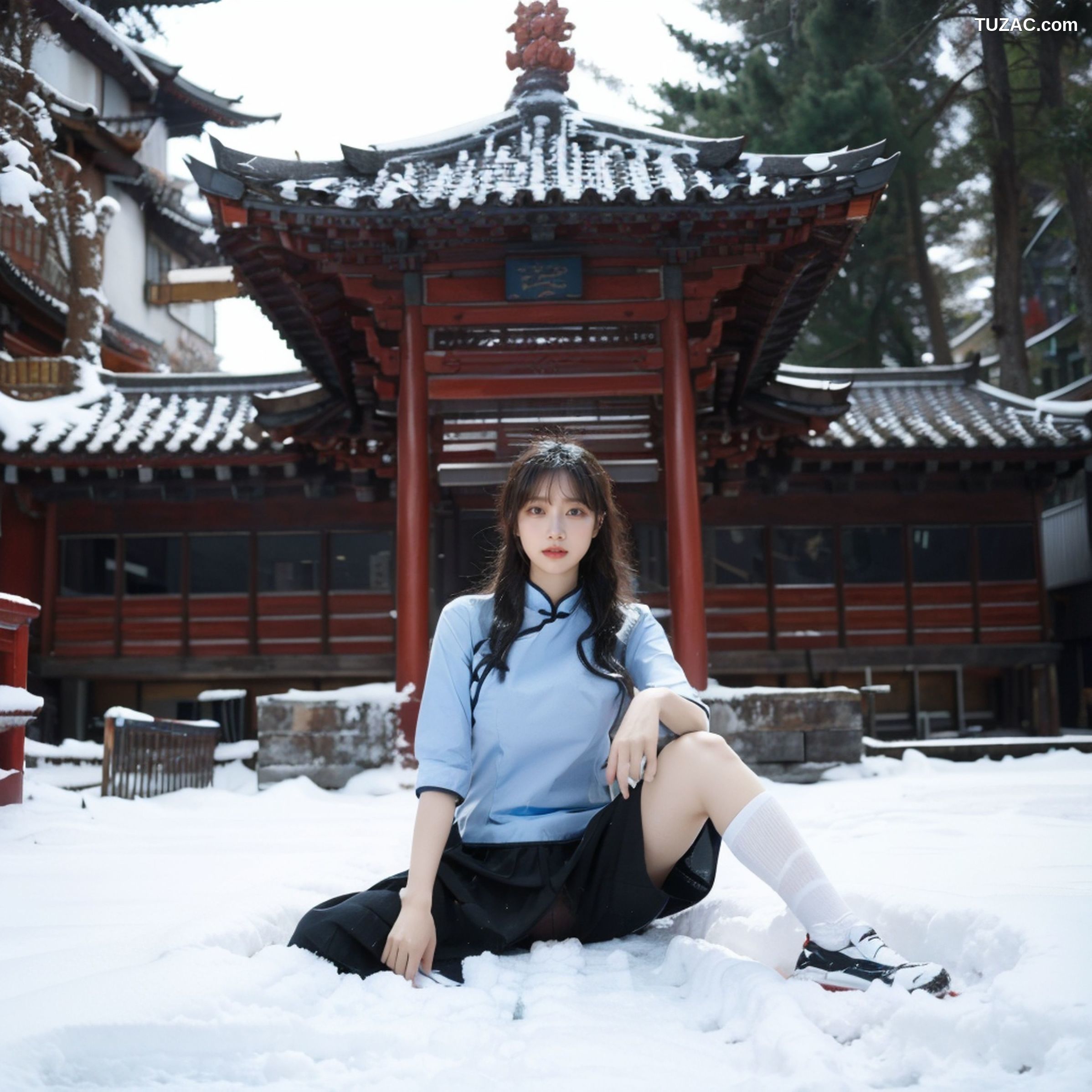 AI美女-拟实-民国风蓝衣黑裙-纯净版