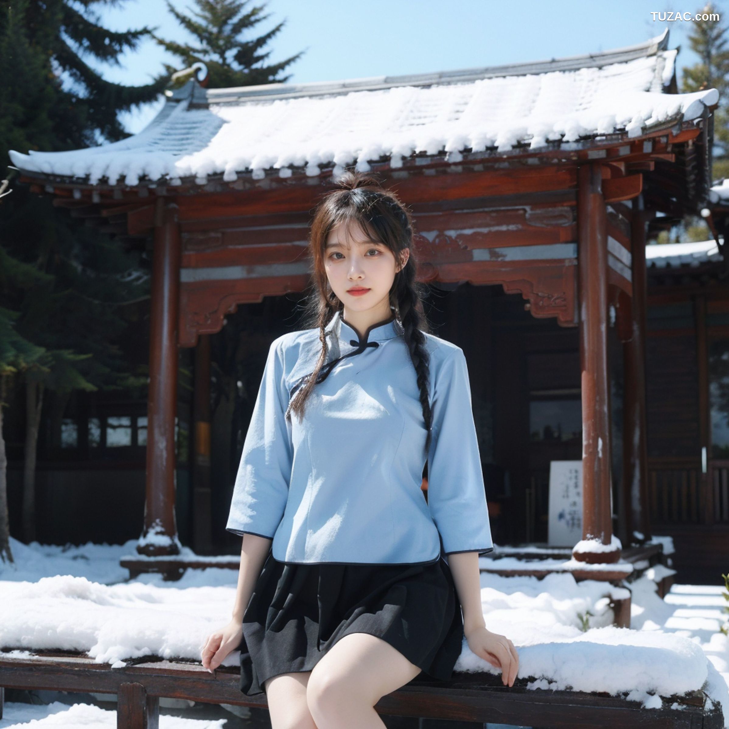 AI美女-拟实-民国风蓝衣黑裙-纯净版