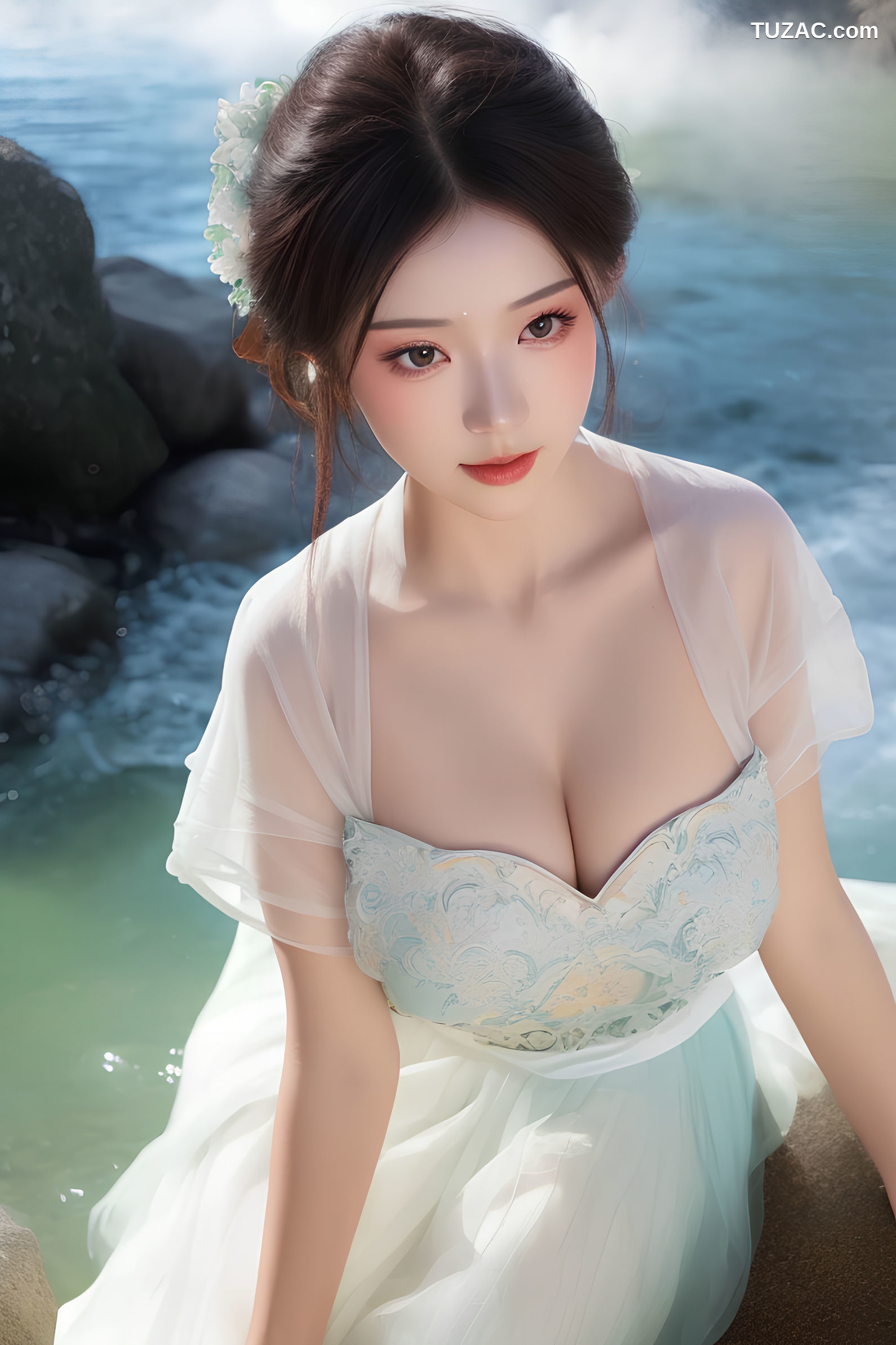 AI美女-沐浴河水的仙女