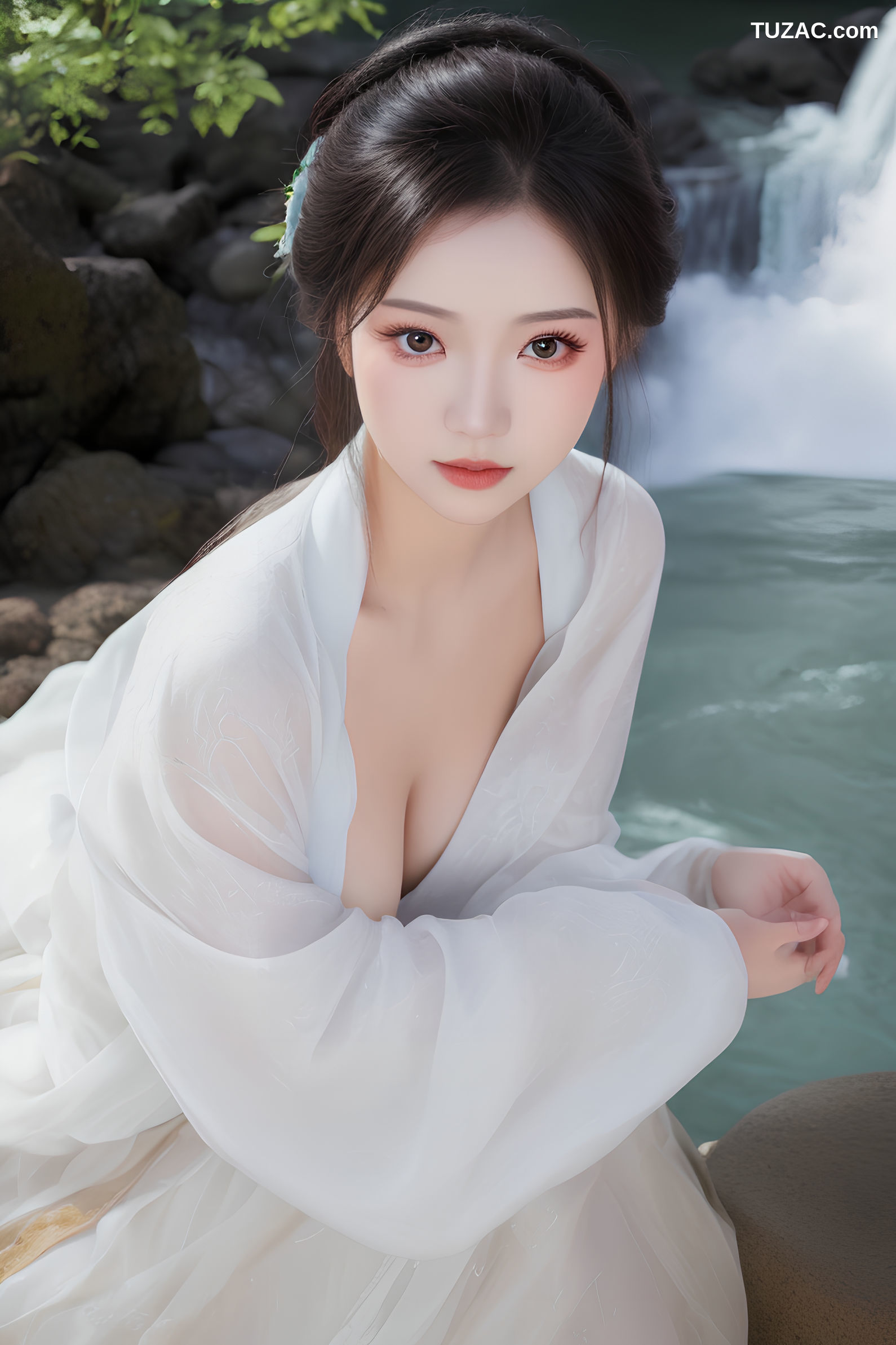AI美女-沐浴河水的仙女