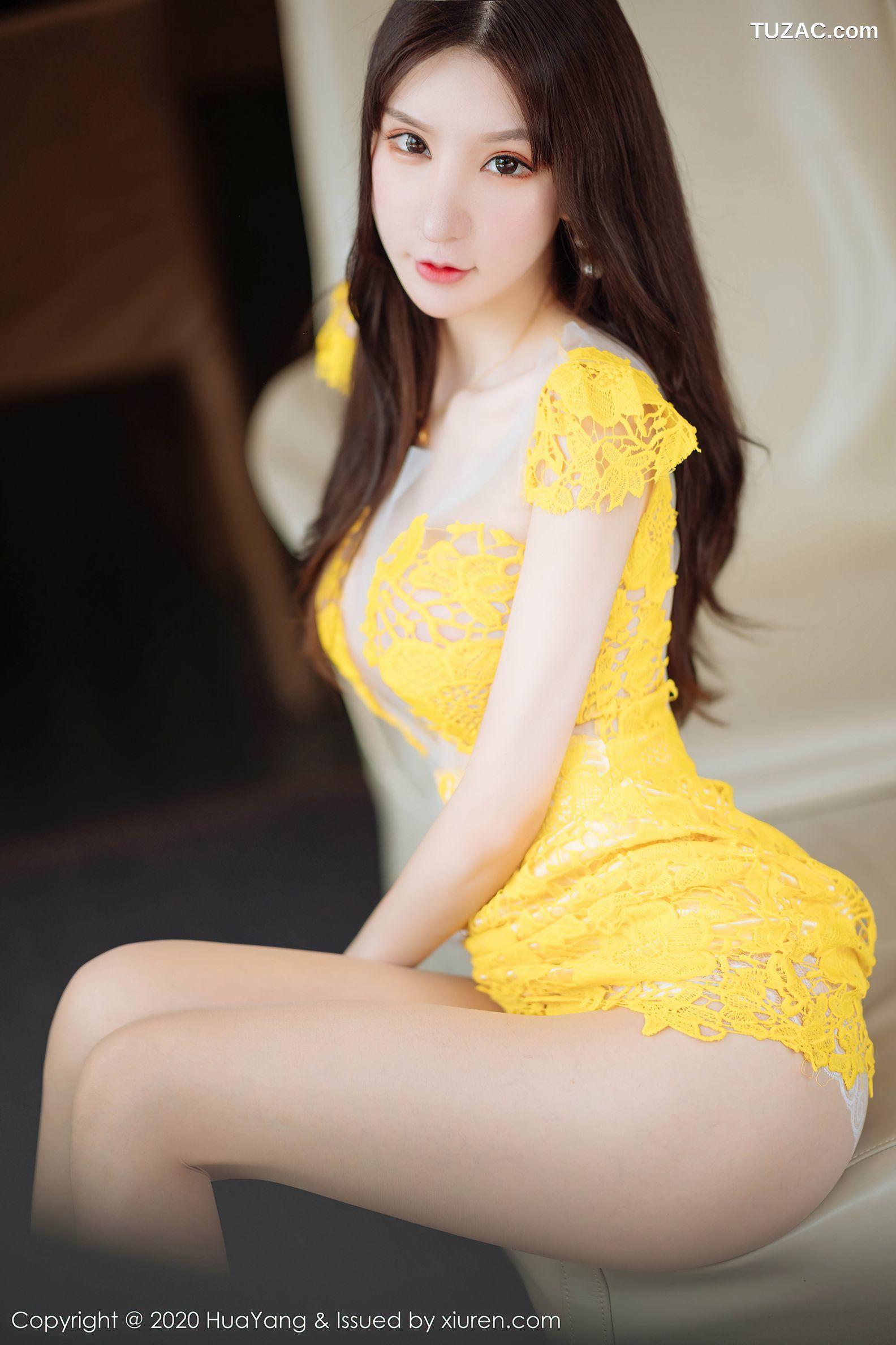 HuaYang花漾-253-周于希Sandy-精致的黄色镂空短裙