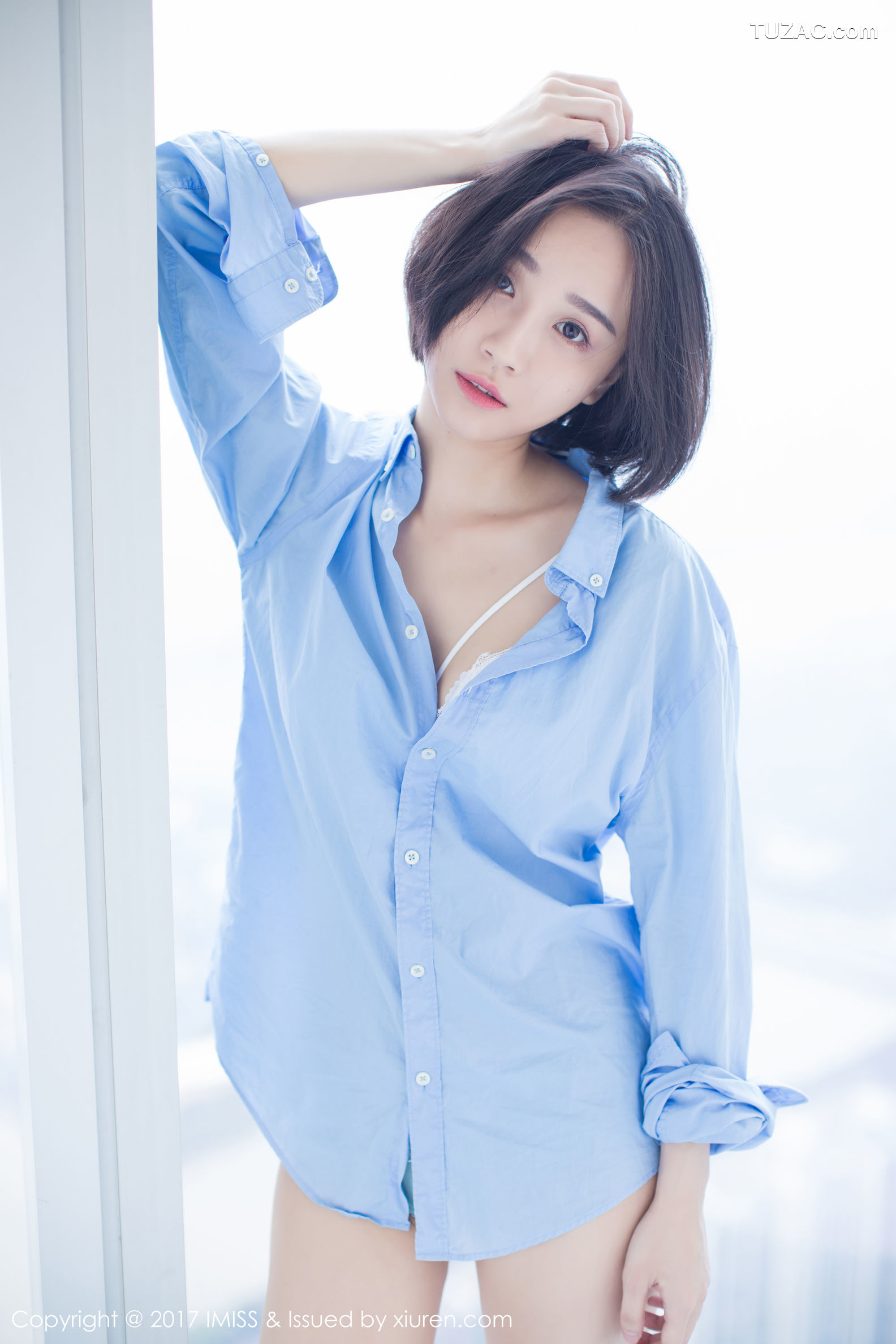 IMiss爱蜜社-178-Livia-清爽蓝色衬衣-白色蕾丝
