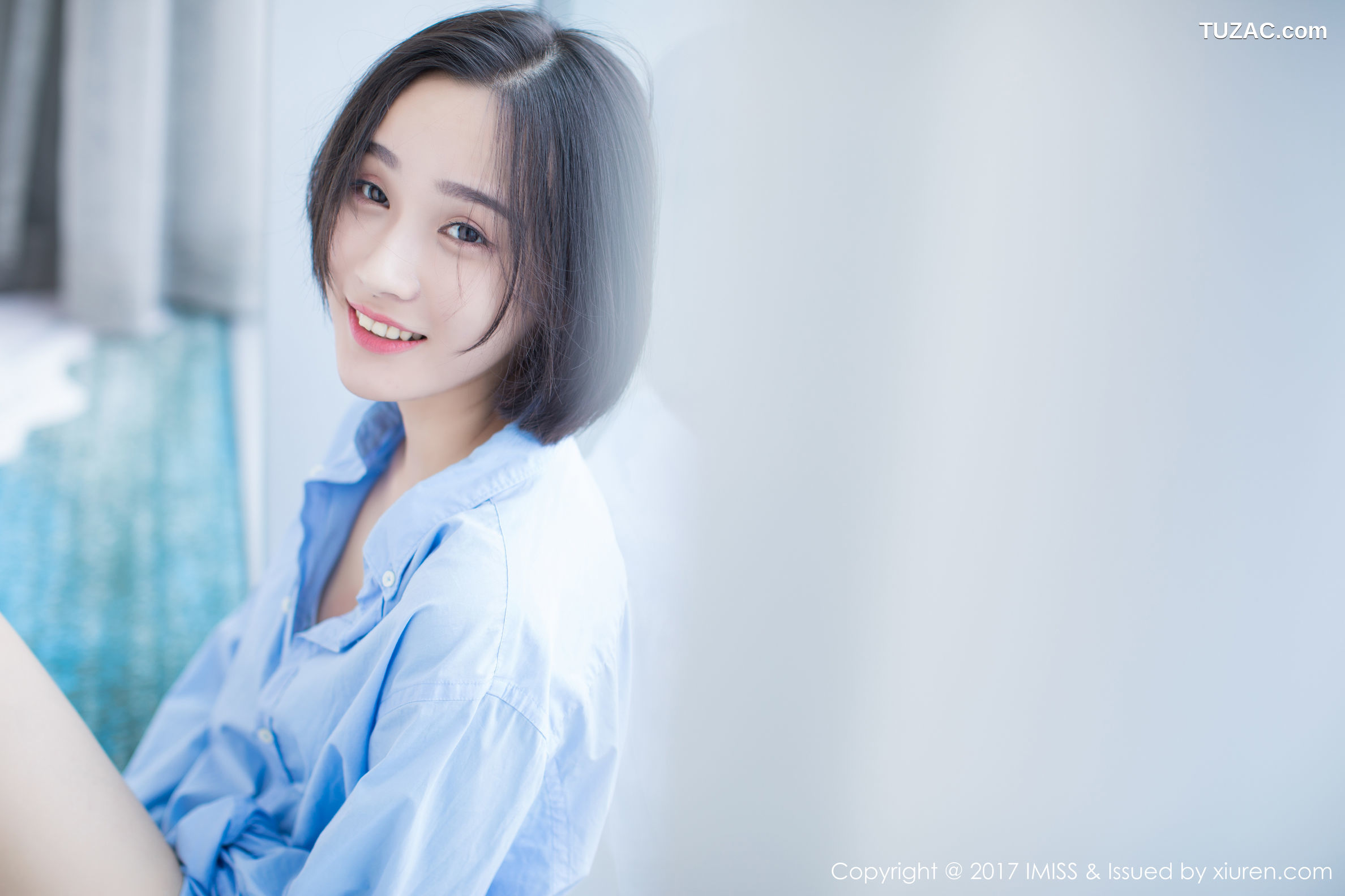 IMiss爱蜜社-178-Livia-清爽蓝色衬衣-白色蕾丝
