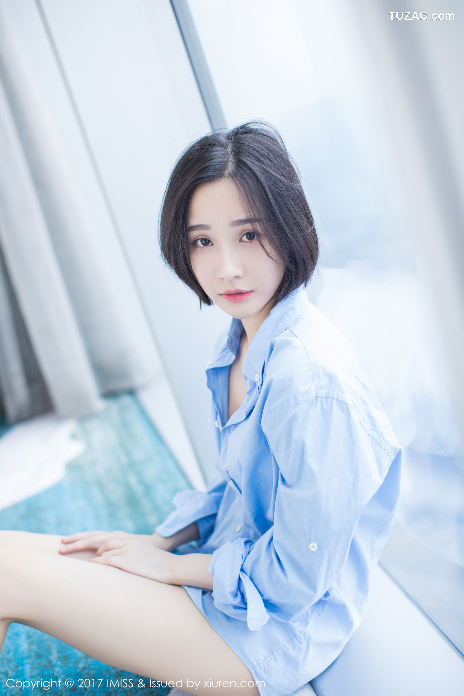 IMiss爱蜜社-178-Livia-清爽蓝色衬衣-白色蕾丝