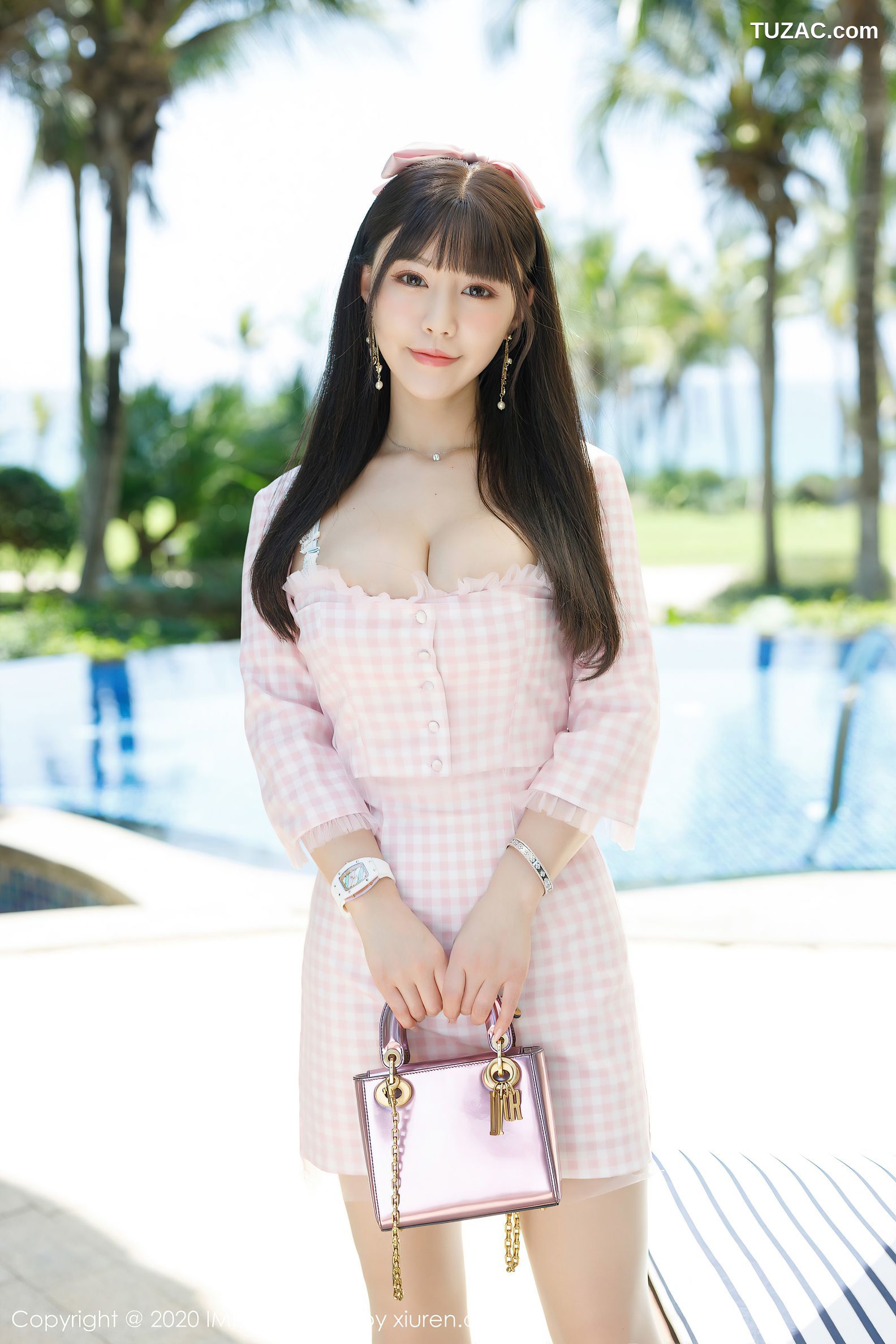 IMiss爱蜜社-480-朱可儿-粉色格子吊带裙豪乳诱惑