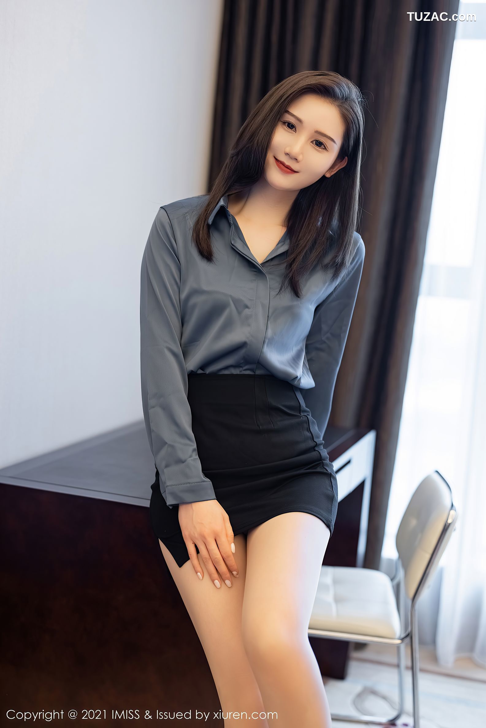 IMiss爱蜜社-577-Sisy思-都市OL主题灰衬衫黑短裙灰色内衣-2021.04.15