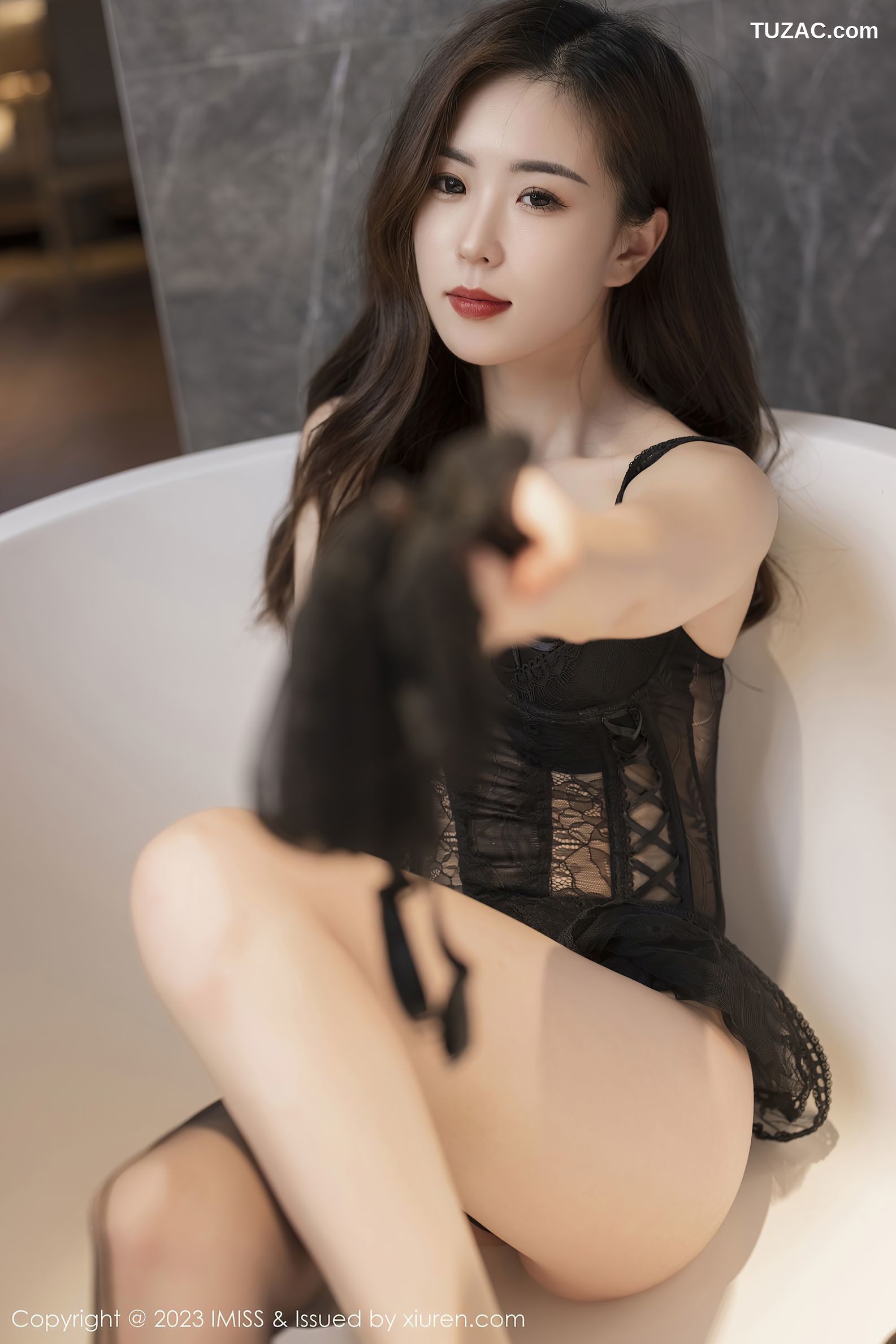 IMiss爱蜜社-723-杨紫嫣Candy-黑色薄纱情趣内衣蕾丝吊带袜-2023.03.14