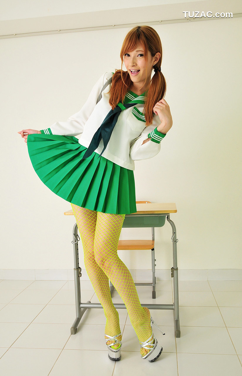蒂娅-Tia-白衫绿短裙黄袜学生装
