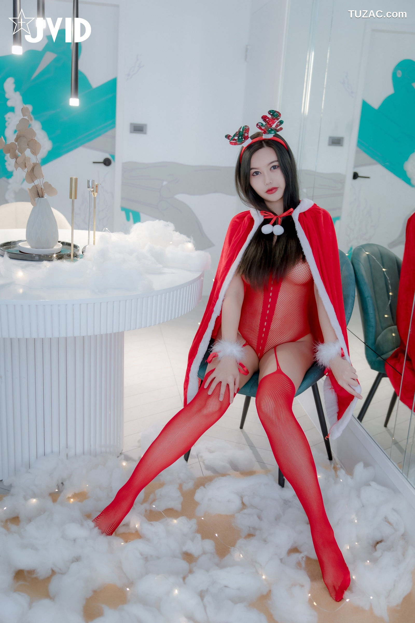 JVID-木木森-性感圣诞派对-鹿角透视红纱篇