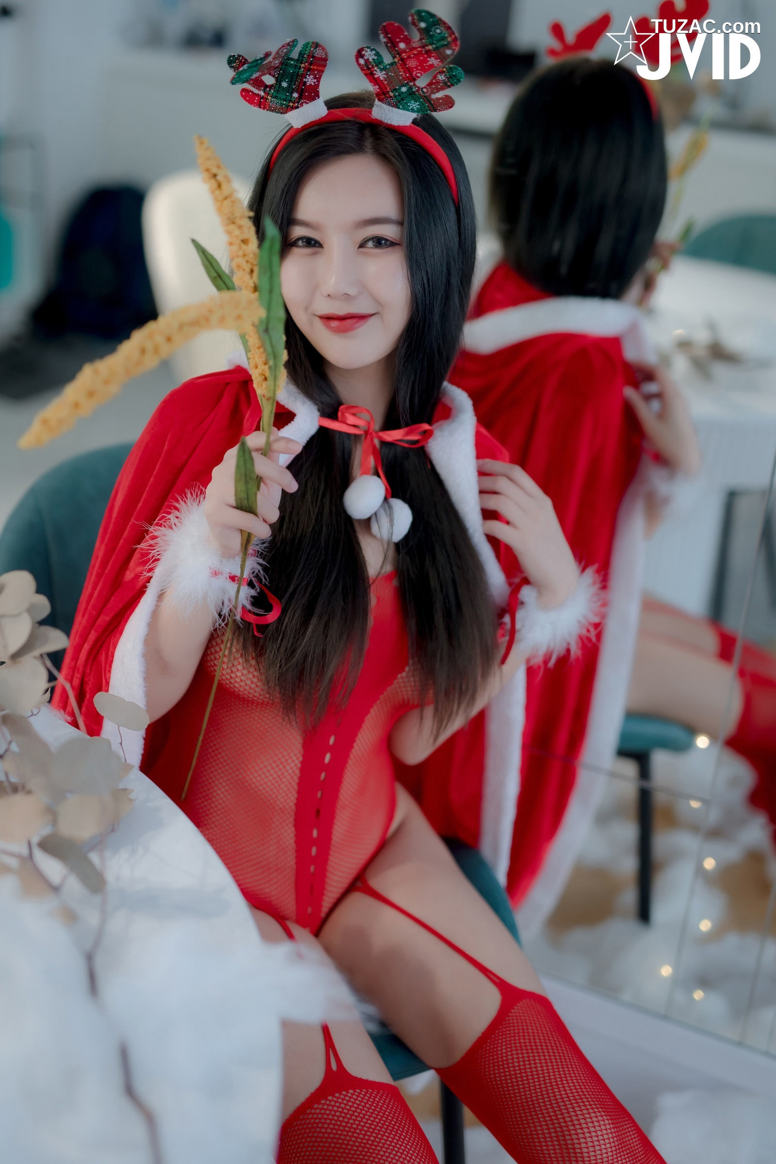 JVID-木木森-性感圣诞派对-鹿角透视红纱篇