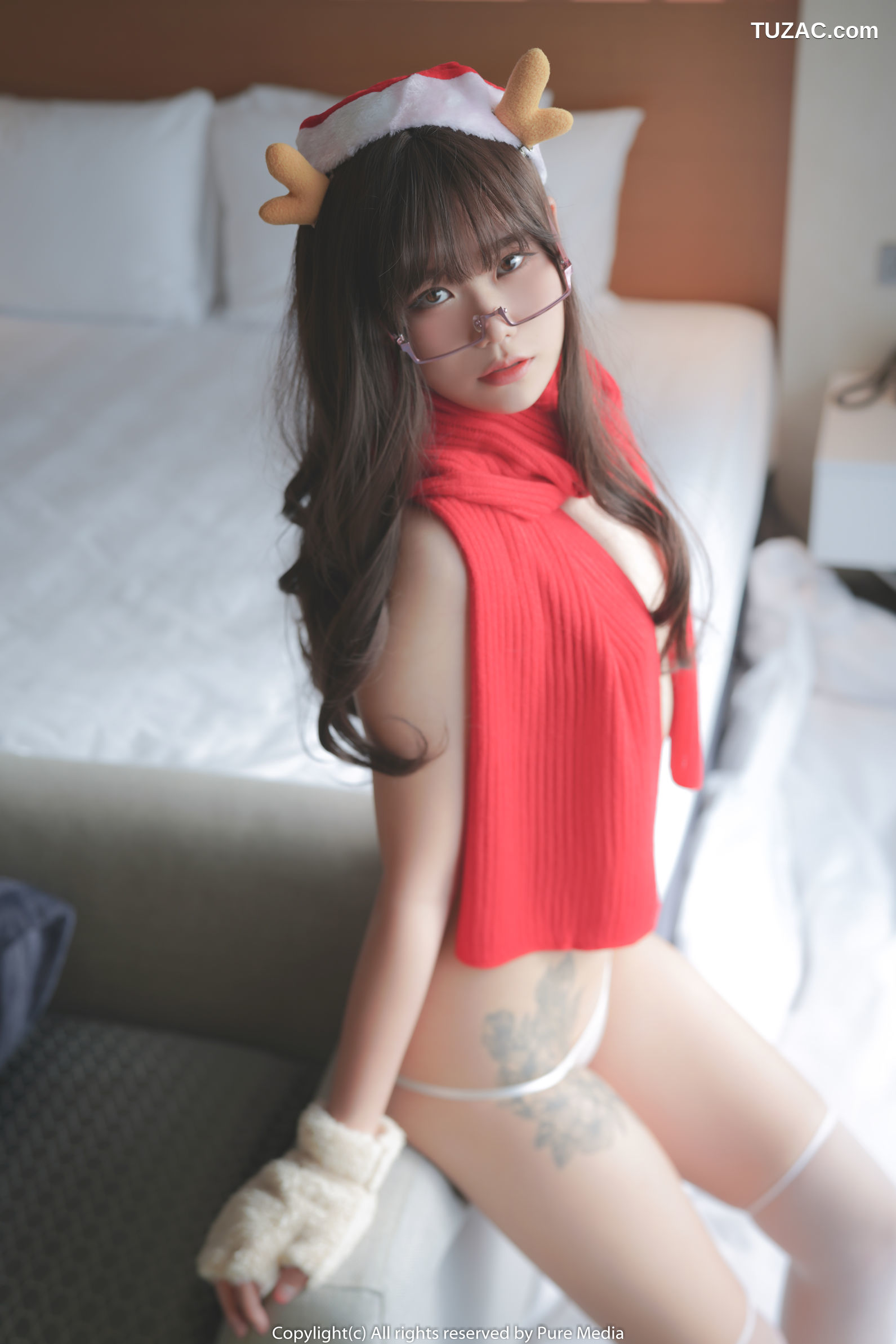 韩国美女-Shira-西拉-圣诞鹿角猫耳红围巾-Pure-Media-Vol.047