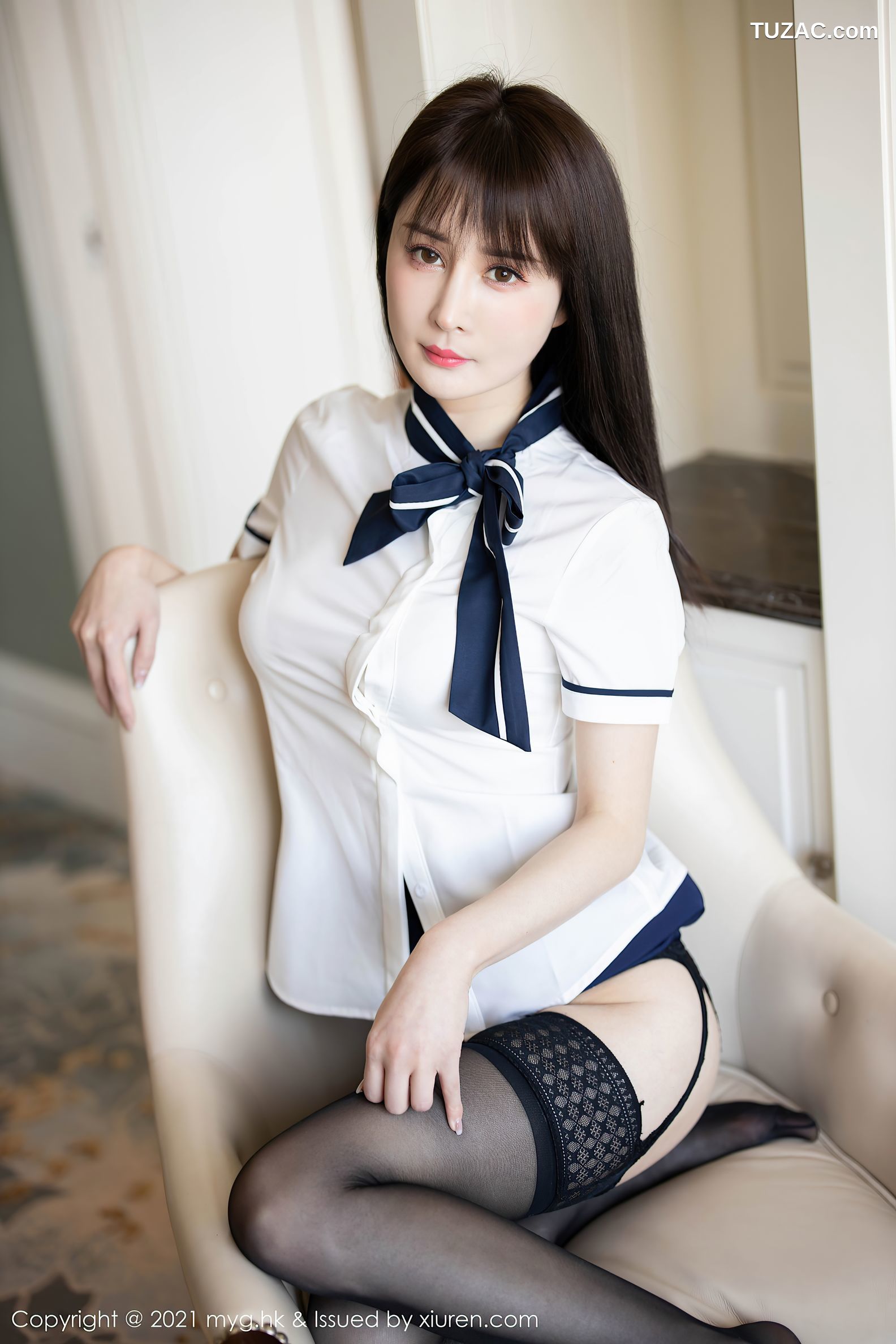 MyGirl美媛馆-505-蔡文钰-白衬衫黑短裙黑丝吊带袜-2021.04.01