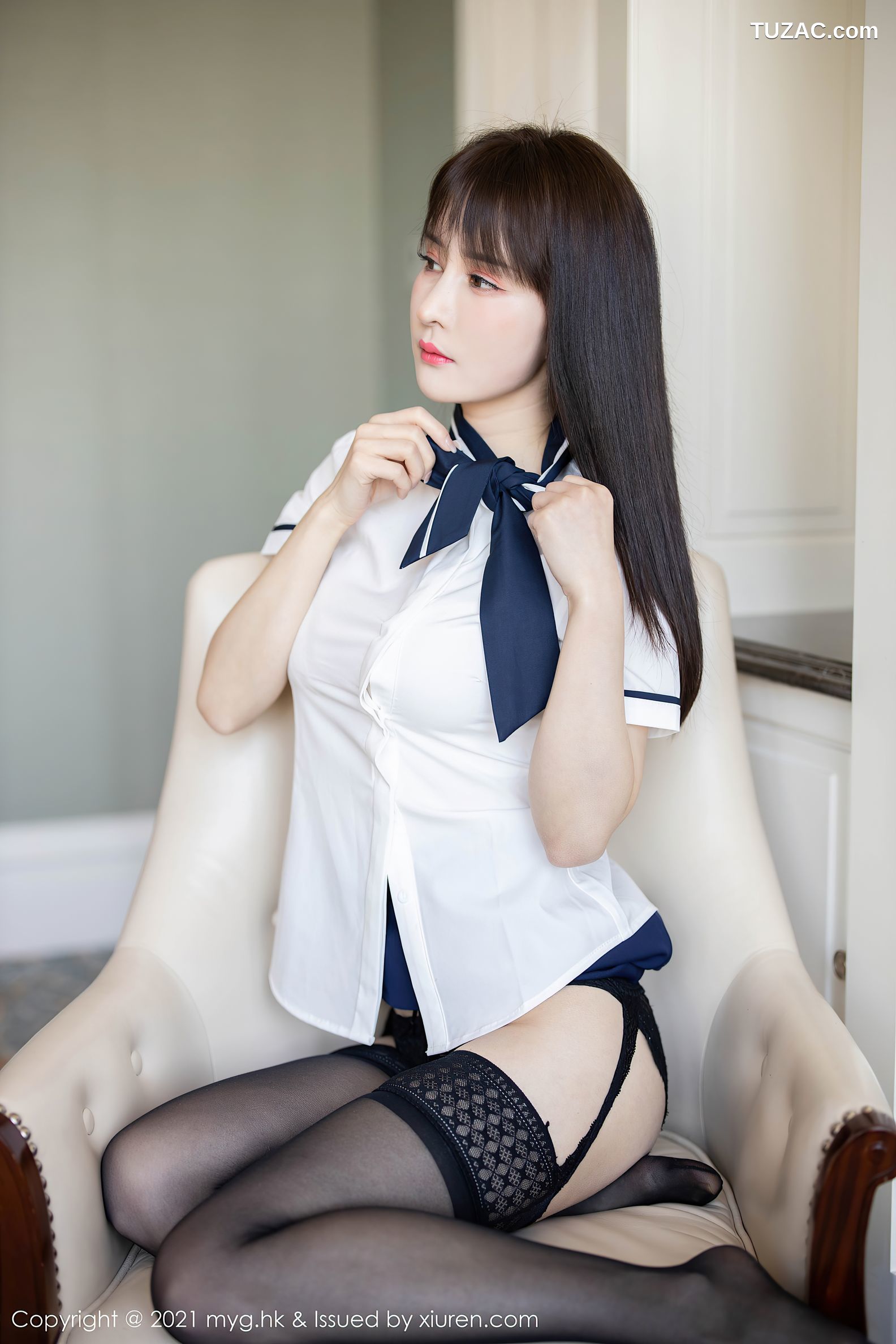 MyGirl美媛馆-505-蔡文钰-白衬衫黑短裙黑丝吊带袜-2021.04.01