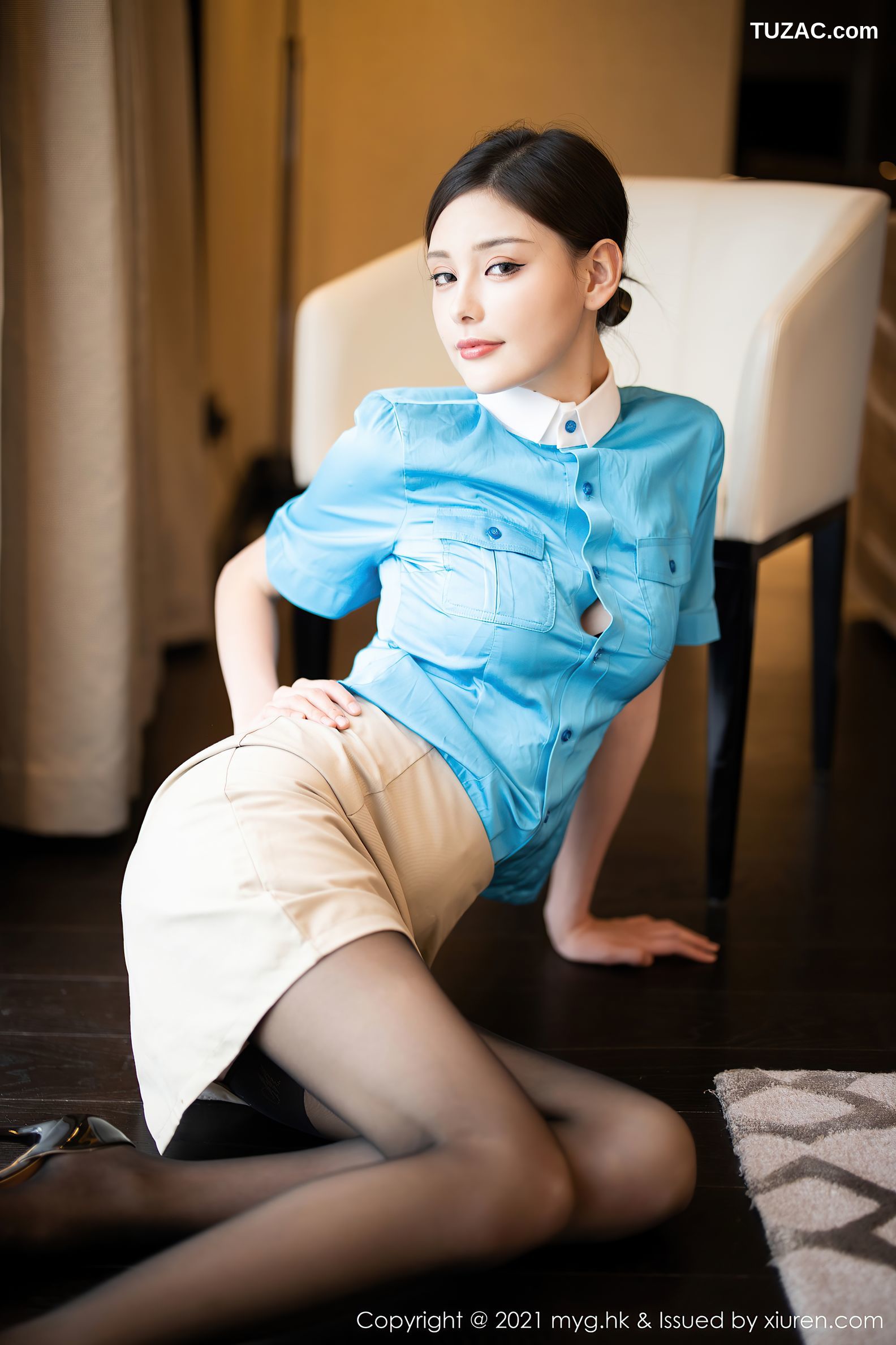 MyGirl美媛馆-544-小夕Juju-江浙沪旅拍蓝色空姐装情趣内衣黑丝吊带袜-2021.06.22