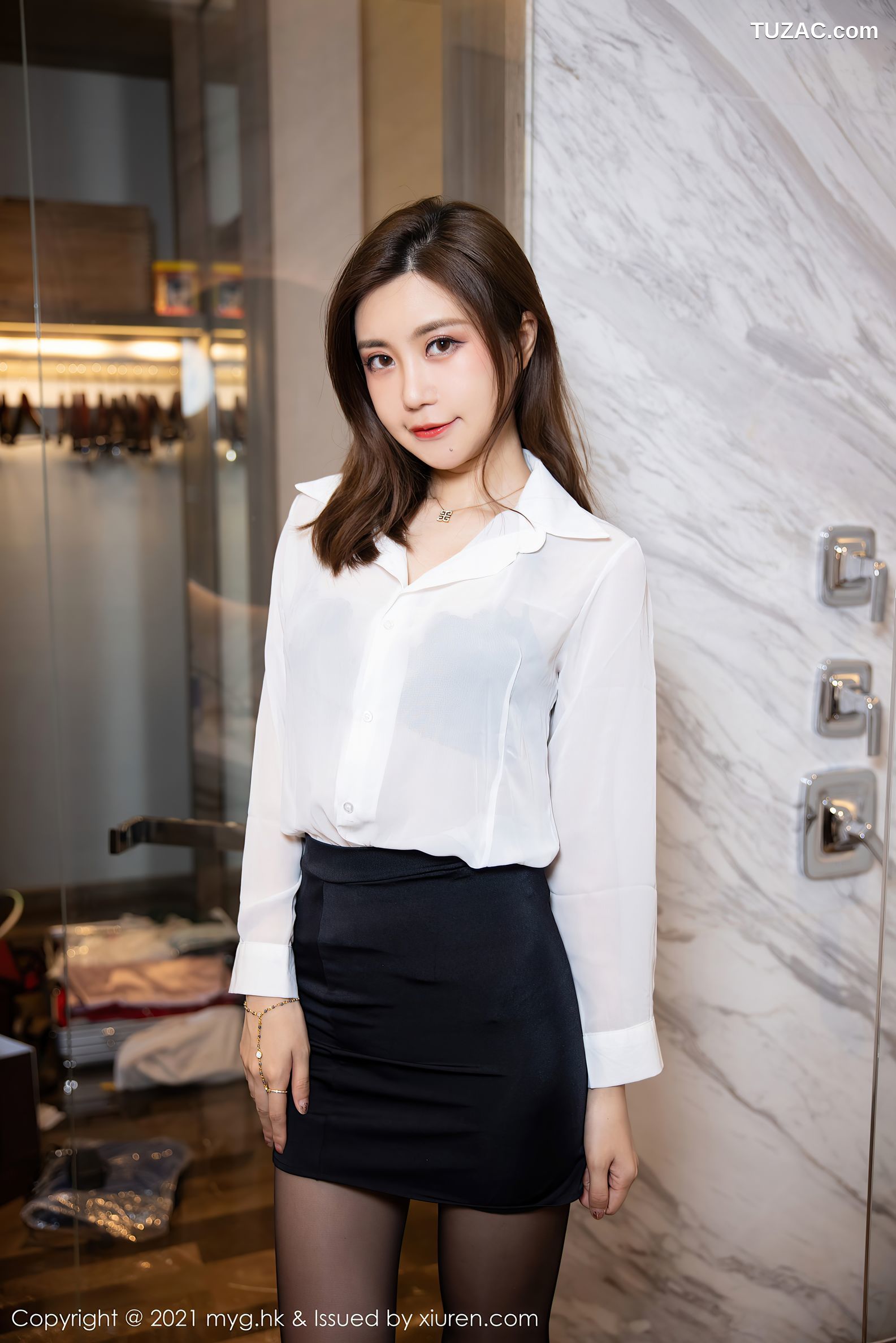 MyGirl美媛馆-575-绮里嘉Carina-杭州旅拍浴室黑白职业装黑丝-2021.08.17