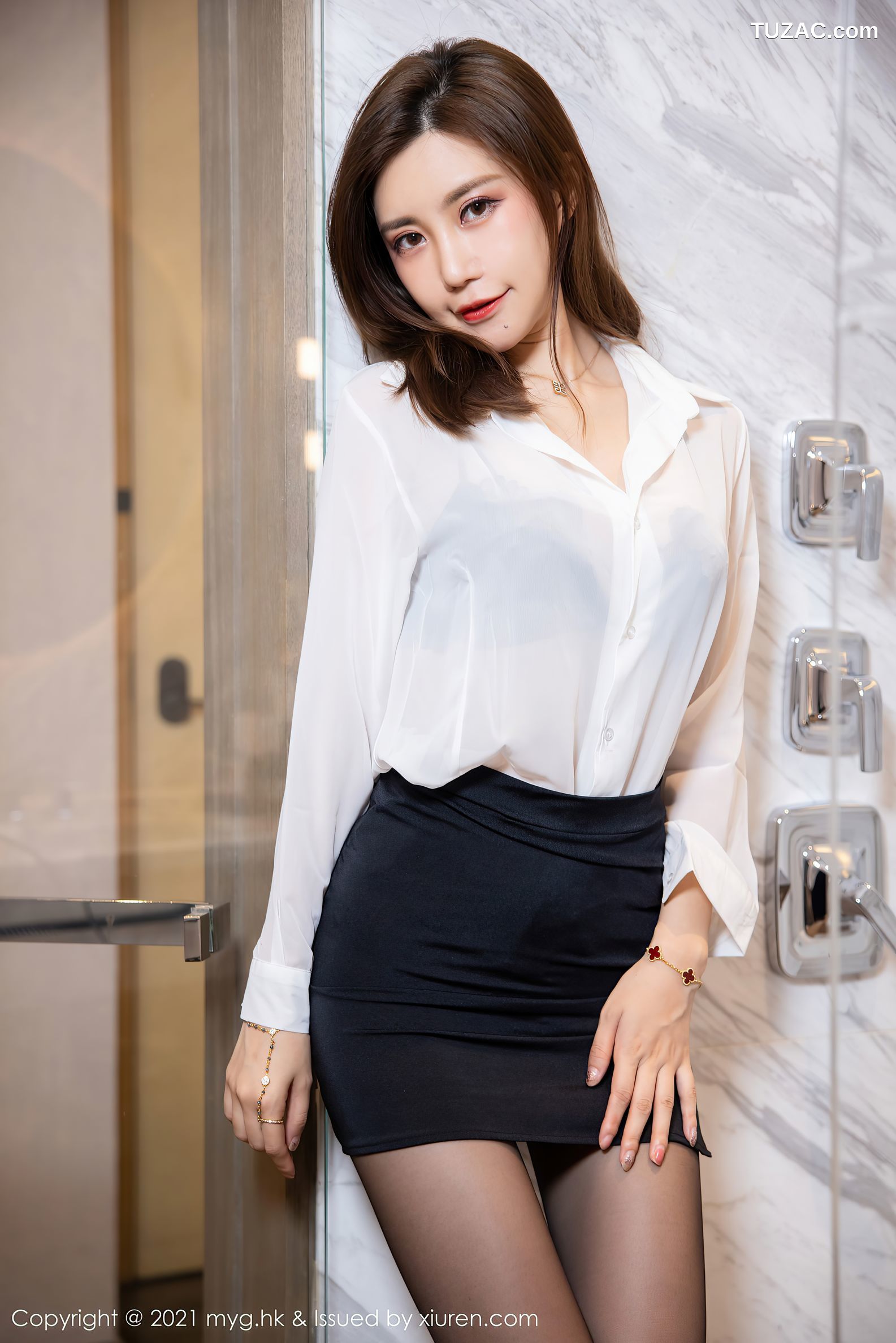 MyGirl美媛馆-575-绮里嘉Carina-杭州旅拍浴室黑白职业装黑丝-2021.08.17