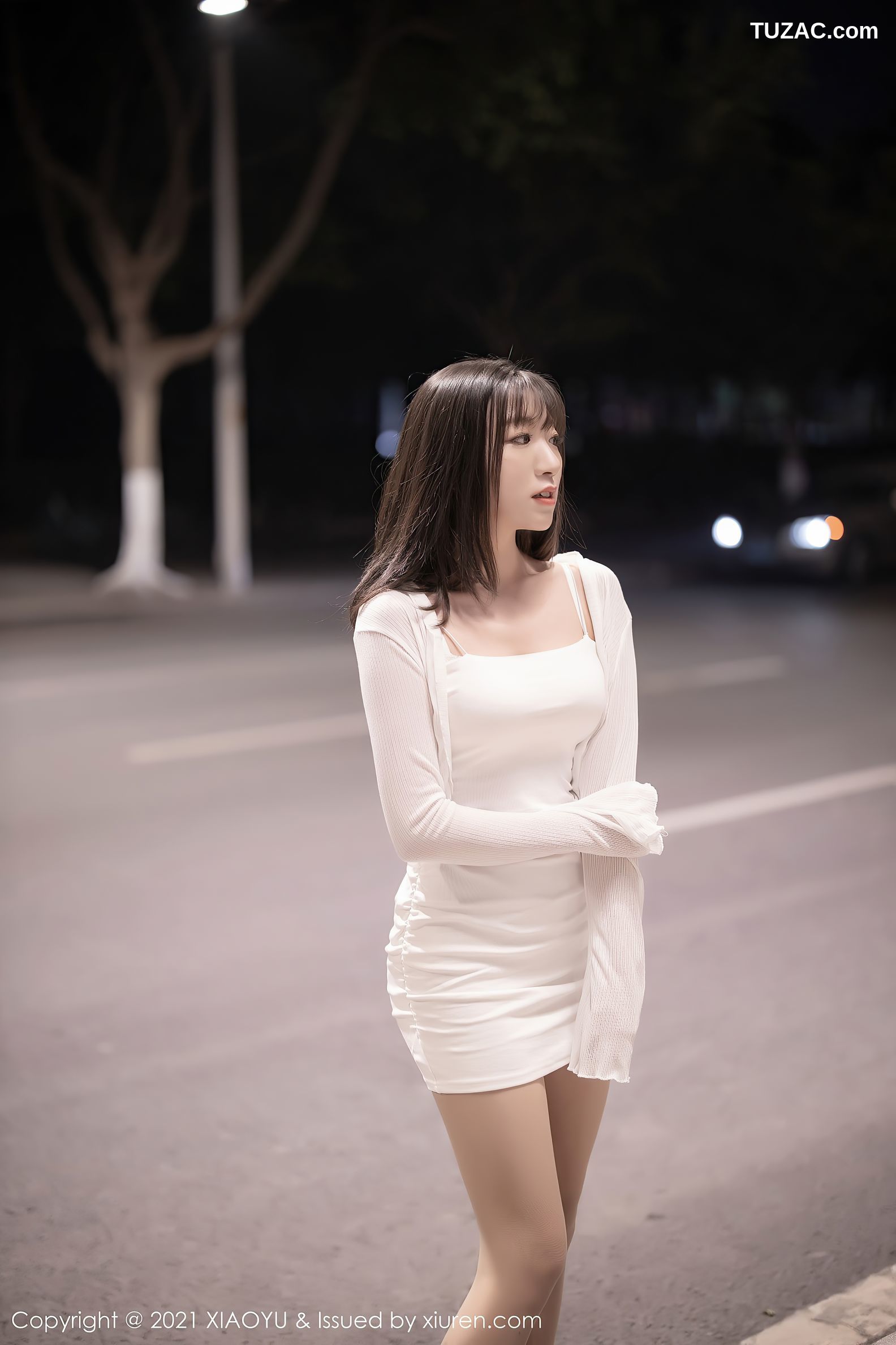 XiaoYu语画界-496-蜜桃酱-白色绸缎吊带裙肉丝-2021.03.25