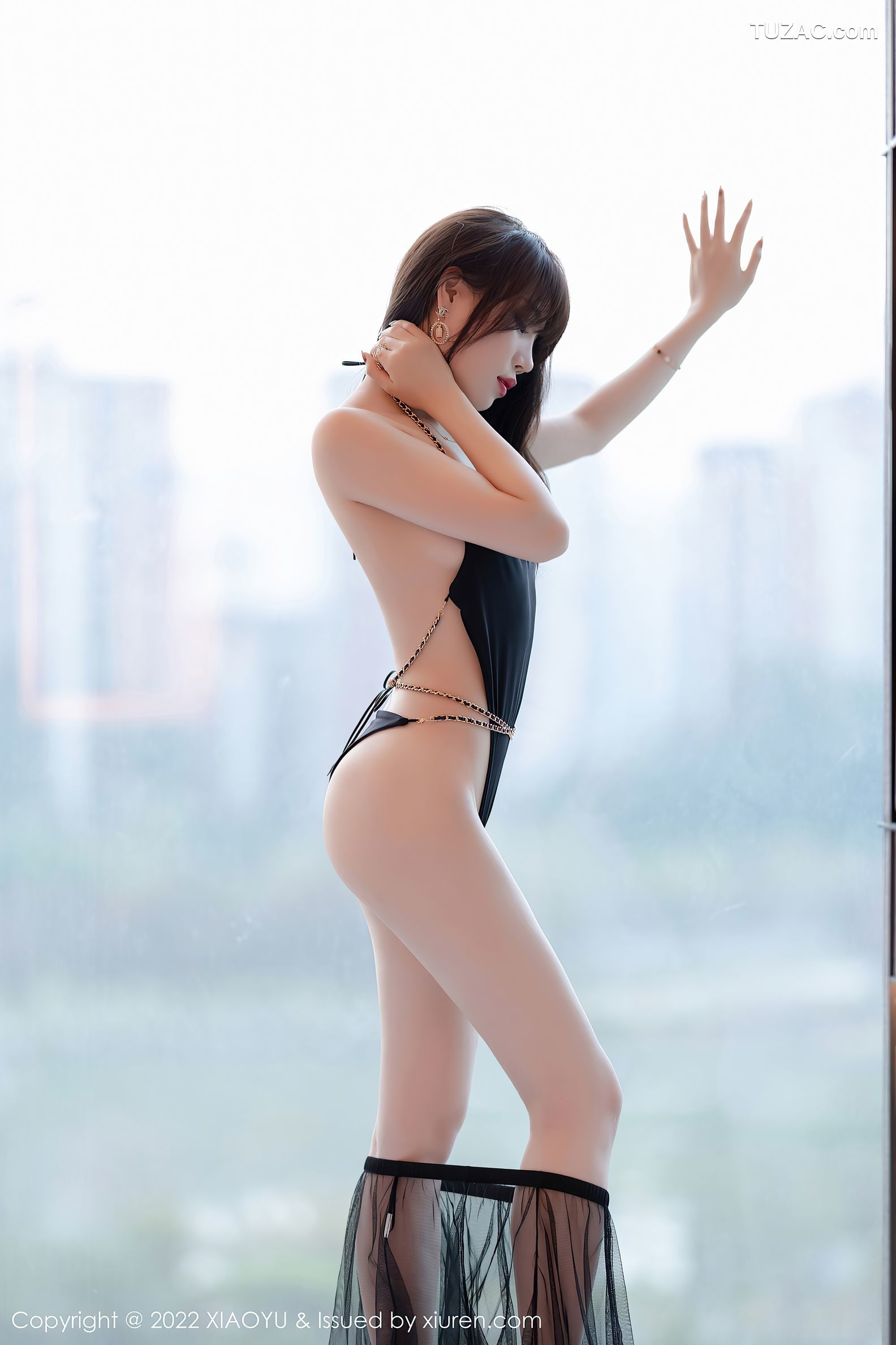 XiaoYu语画界-701-芝芝Booty-酒店场景黑色背吊带网纱长裙-2022.01.20