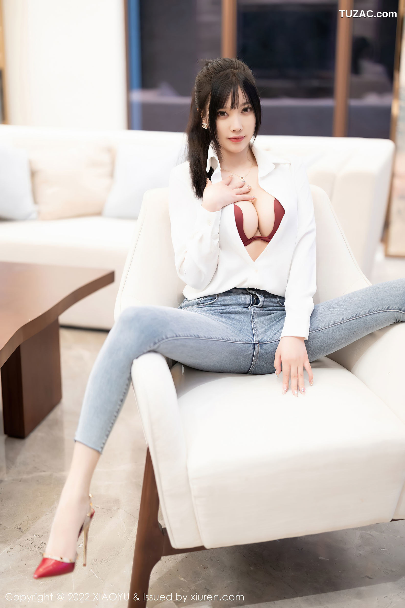 XiaoYu语画界-846-杨晨晨Yome-白衬衫牛仔裤红色内衣肉丝-2022.08.19
