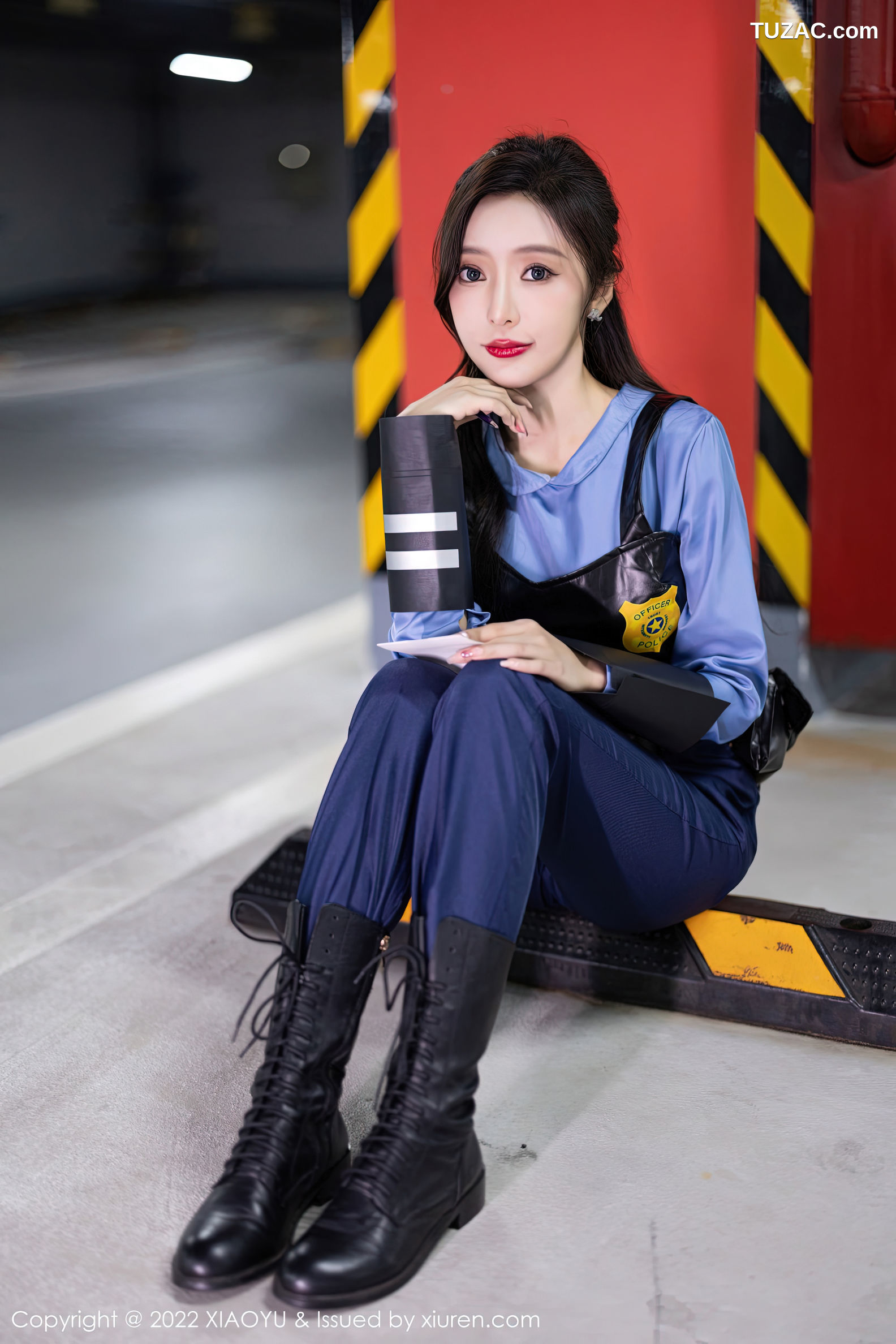 XiaoYu语画界-929-王馨瑶Yanni-蓝色女警官制服黑色蕾丝内衣-2022.12.20