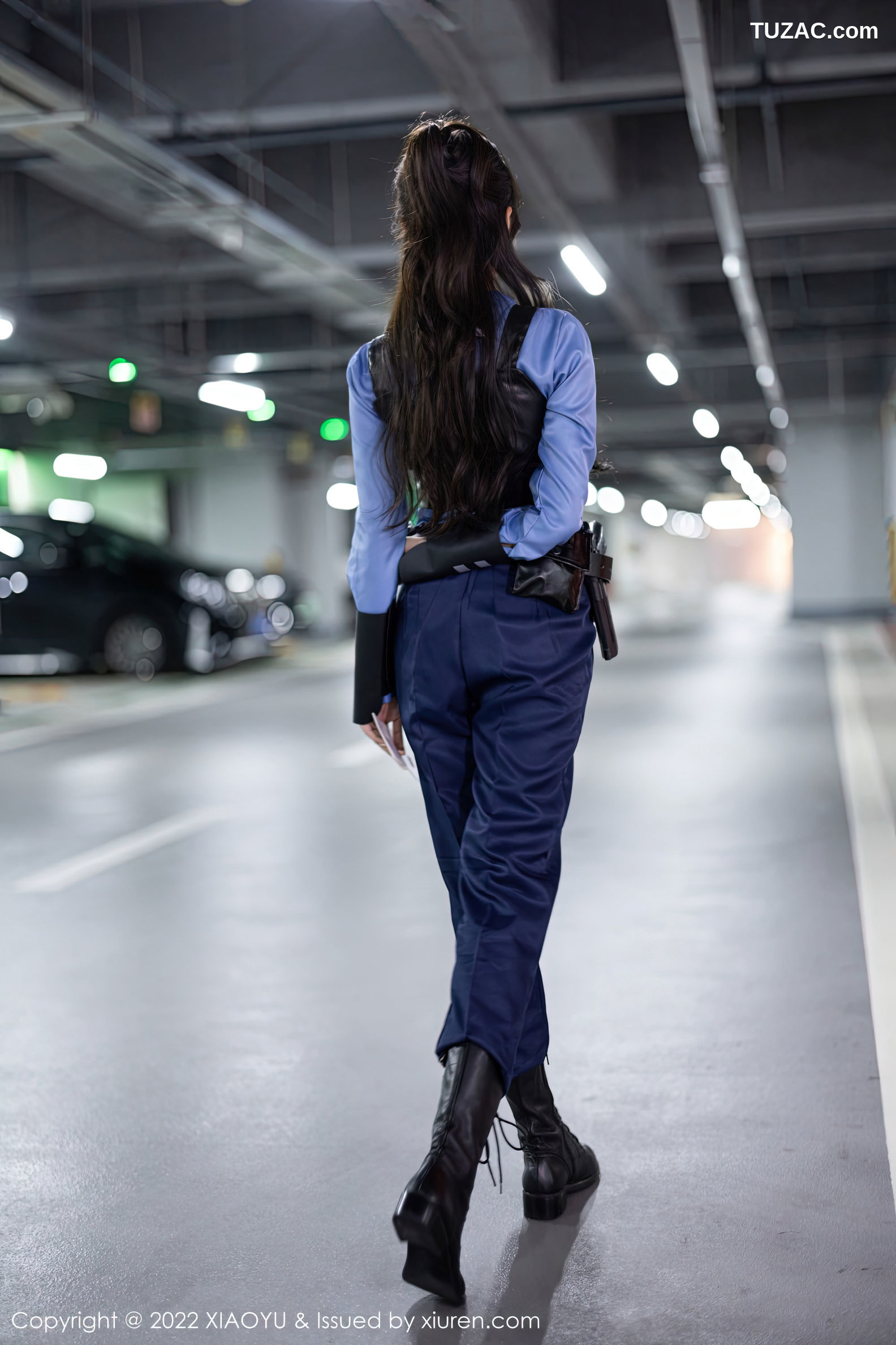 XiaoYu语画界-929-王馨瑶Yanni-蓝色女警官制服黑色蕾丝内衣-2022.12.20