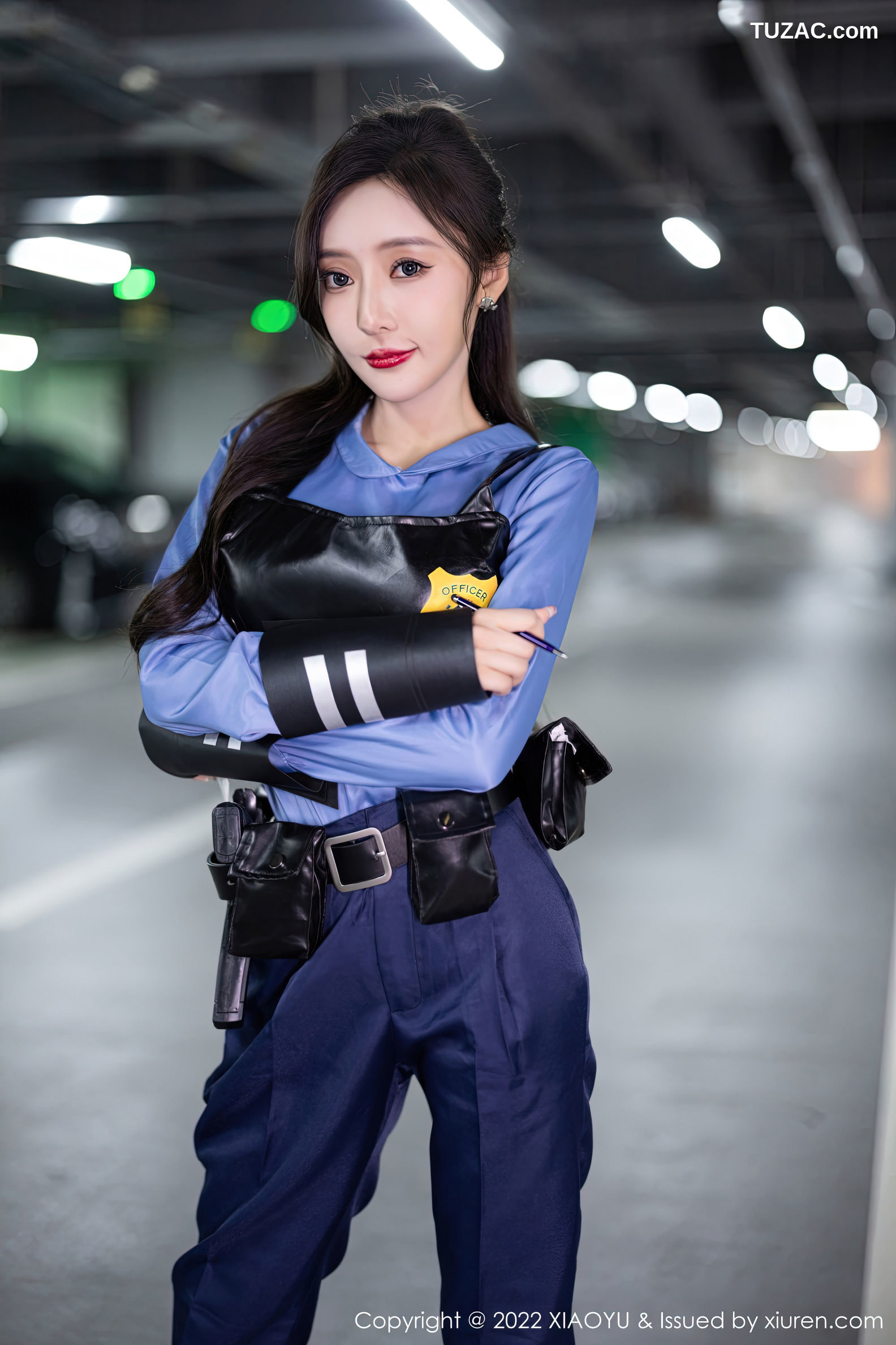 XiaoYu语画界-929-王馨瑶Yanni-蓝色女警官制服黑色蕾丝内衣-2022.12.20