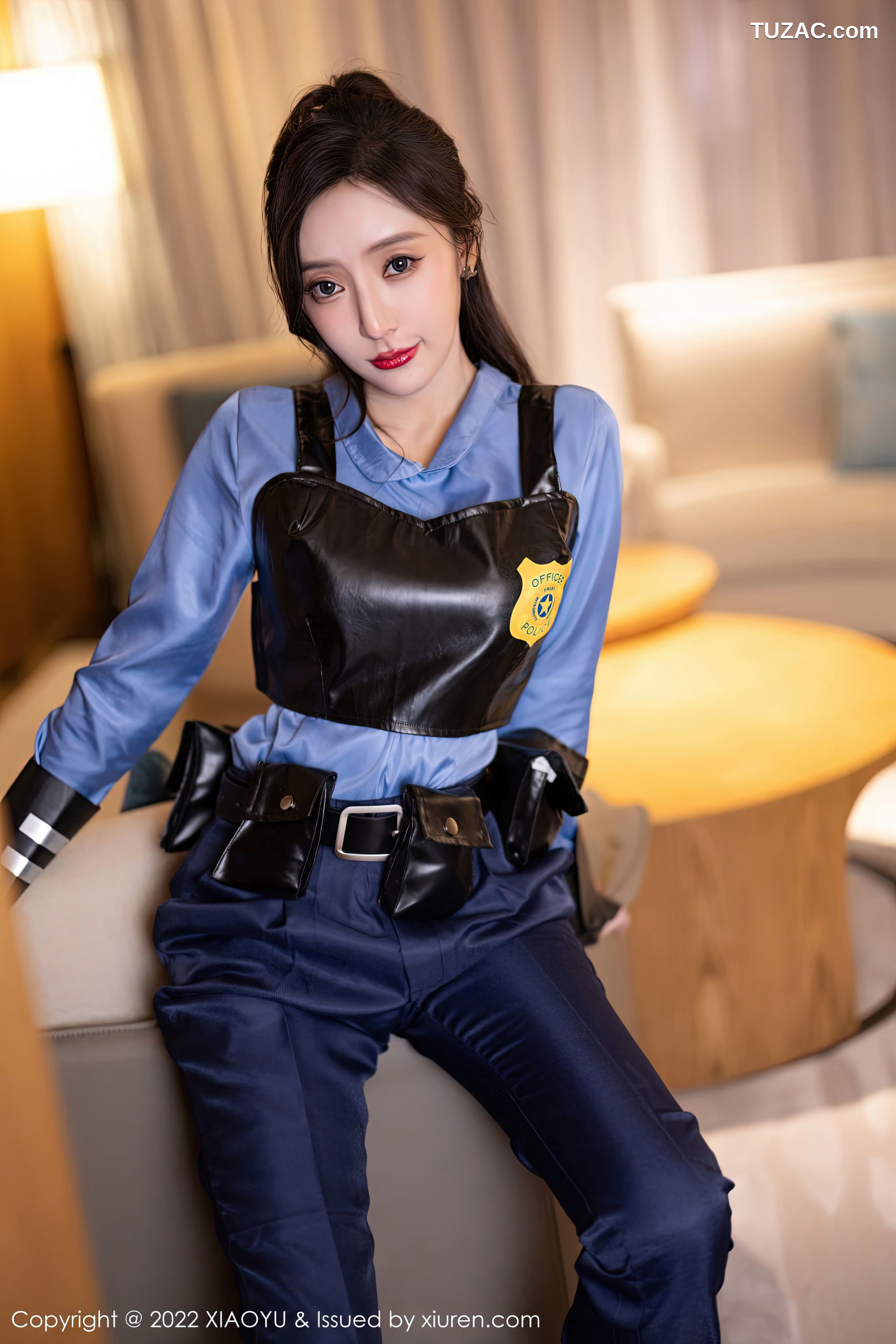 XiaoYu语画界-929-王馨瑶Yanni-蓝色女警官制服黑色蕾丝内衣-2022.12.20
