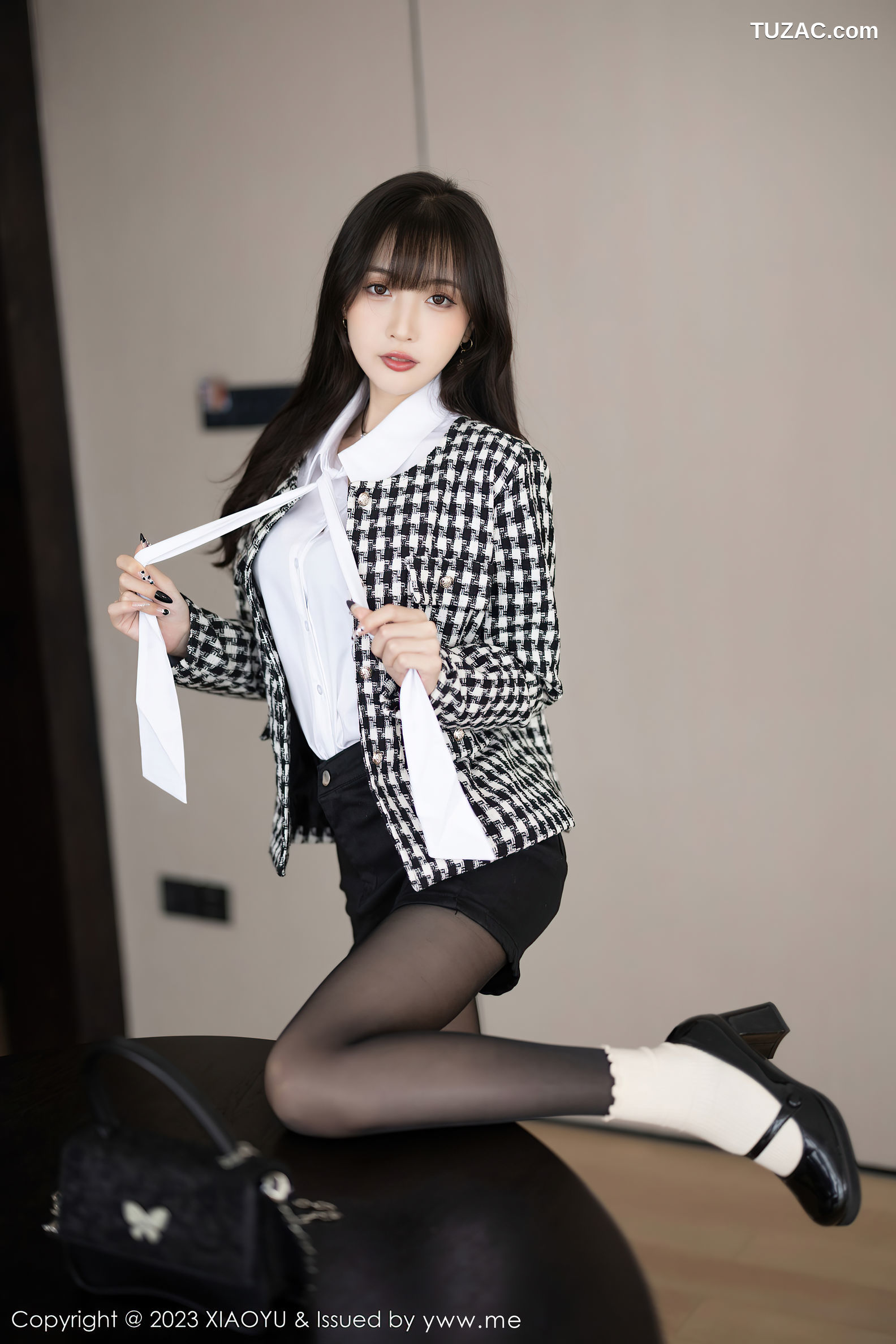 XiaoYu语画界-1020-林星阑-黑白格上衣黑短裤白衬衫黑丝-2023.05.05