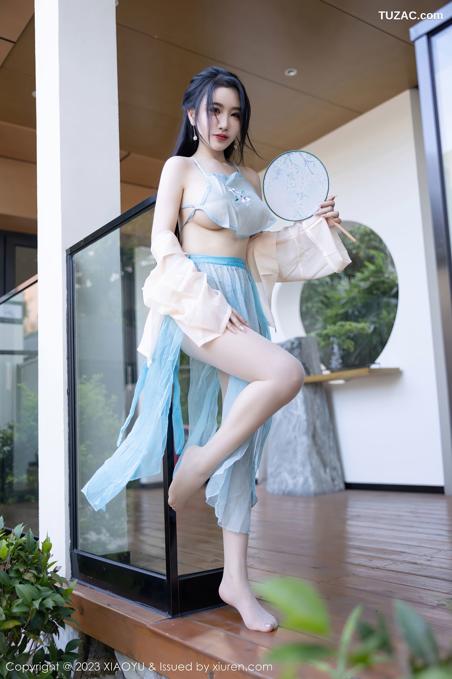XiaoYu语画界-1057-Cherry樱桃酱-杭州旅拍-古风淡蓝纱肚兜-2023.06.27