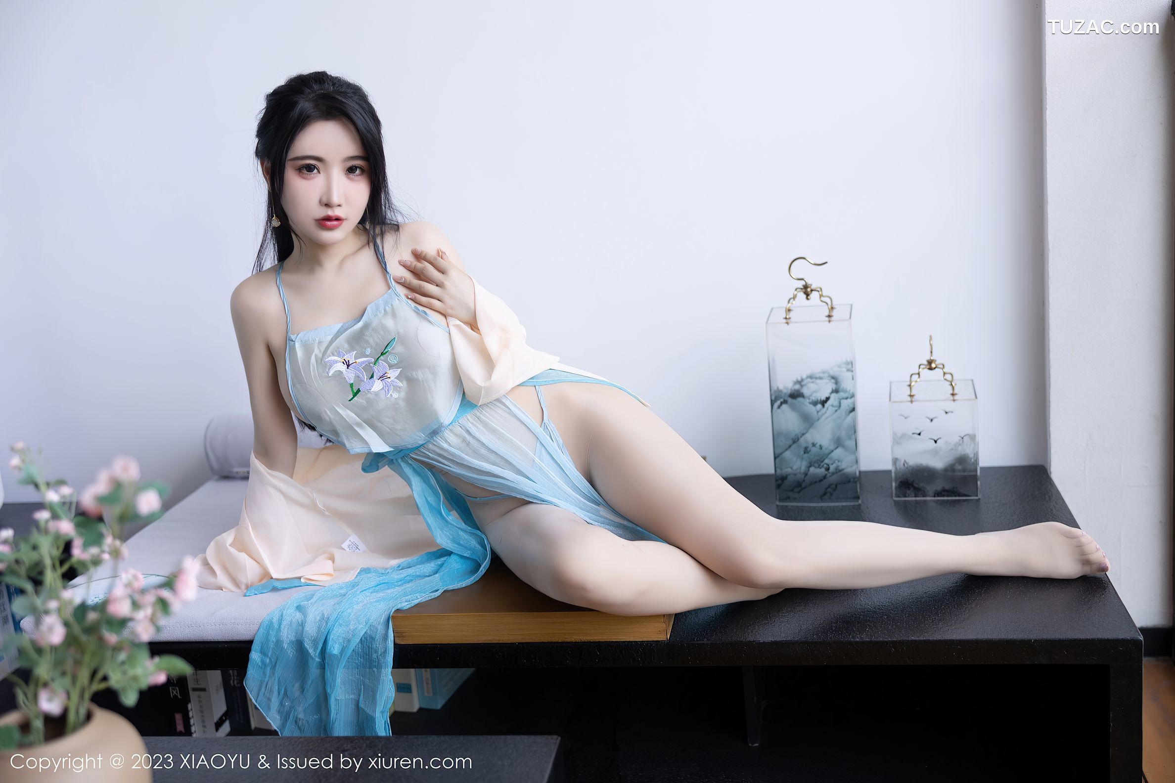 XiaoYu语画界-1057-Cherry樱桃酱-杭州旅拍-古风淡蓝纱肚兜-2023.06.27