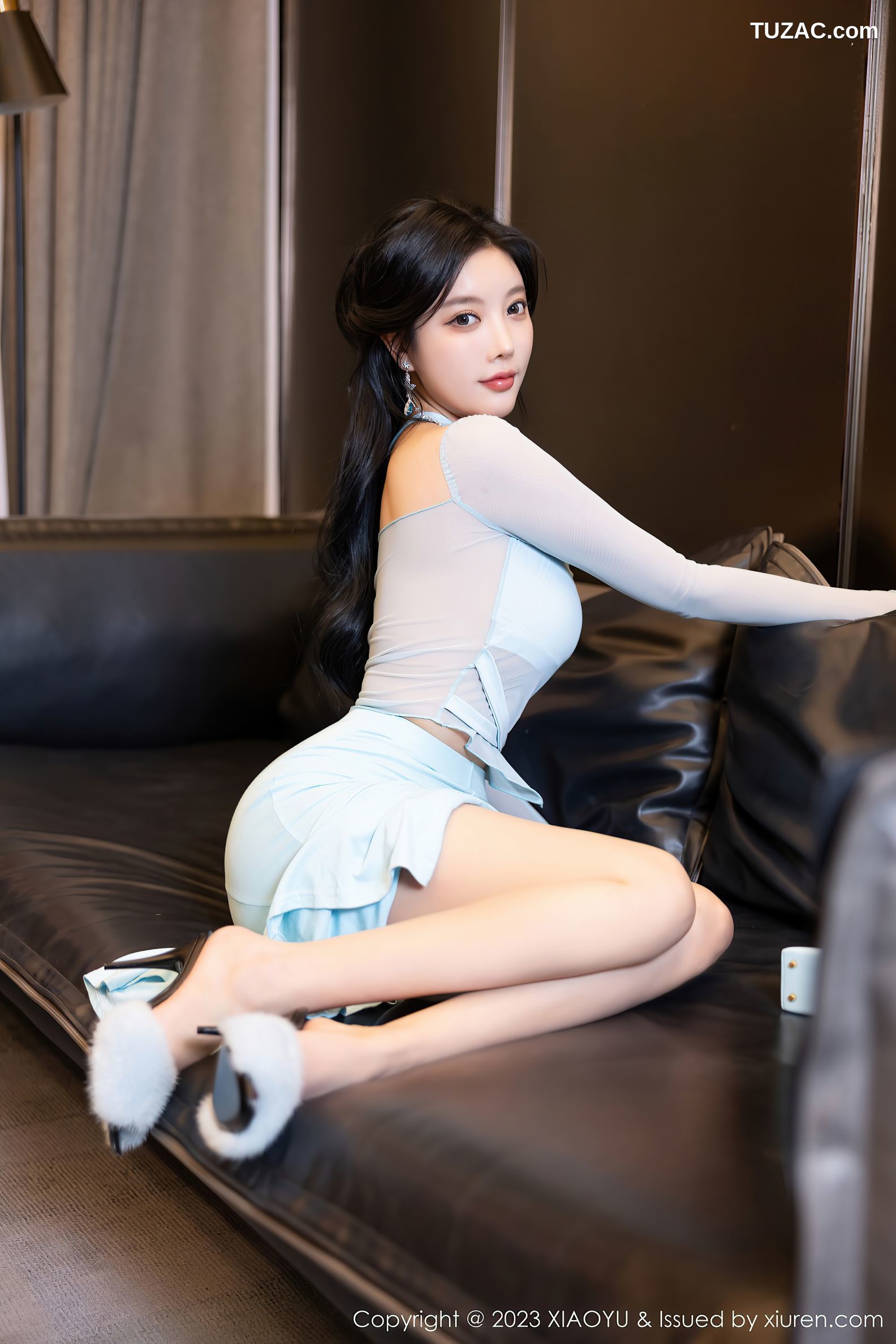 XiaoYu语画界-1139-杨晨晨Yome-淡蓝色连衣长裙淡蓝蕾丝睡衣-2023.11.03