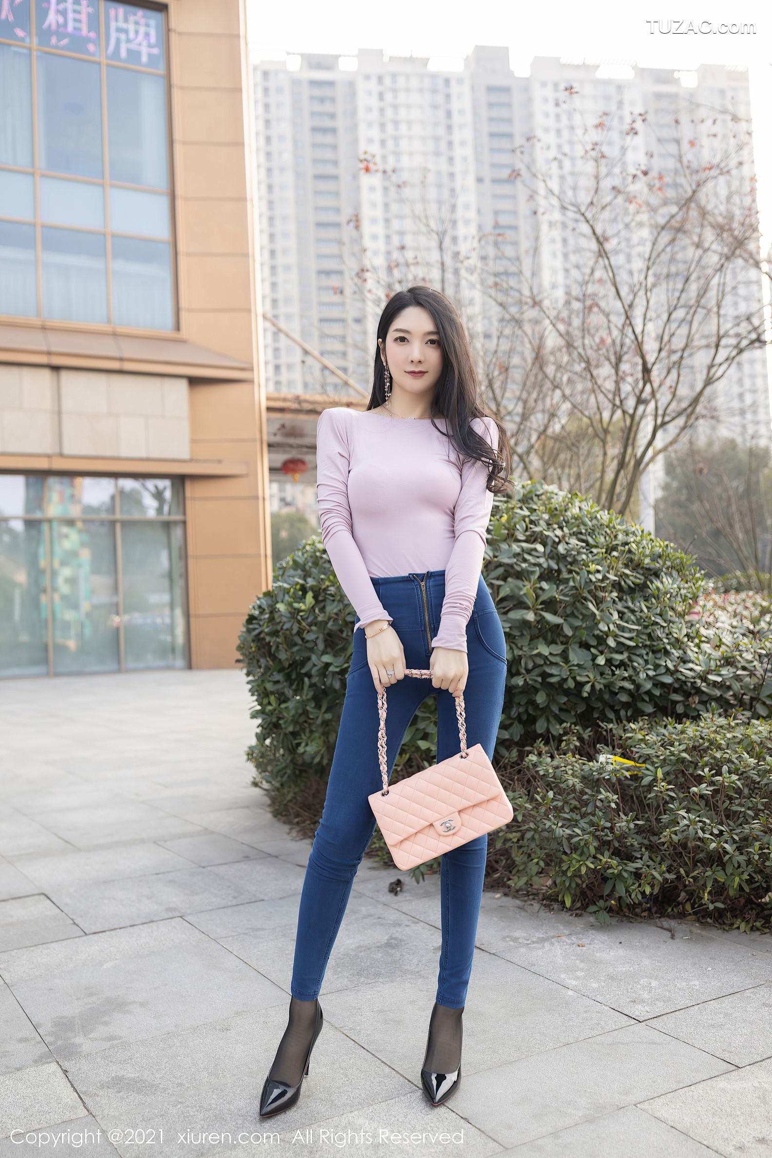 XiuRen秀人网-3227-Angela小热巴-尾随视觉主题连体衣黑丝-2021.03.22