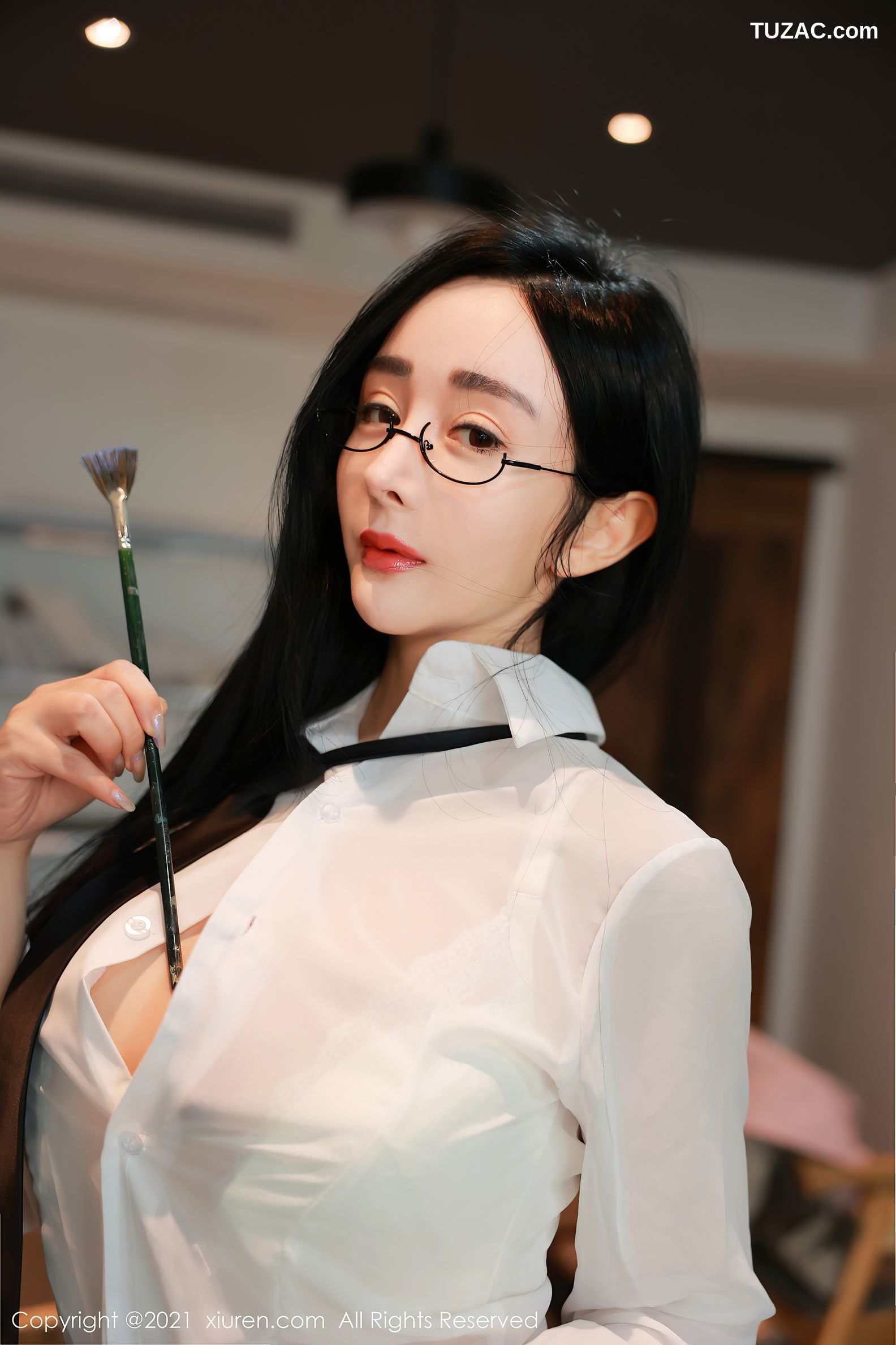 XiuRen秀人网-3341-允爾-美术老师剧情主题白衬衣傲人豪乳-2021.04.25