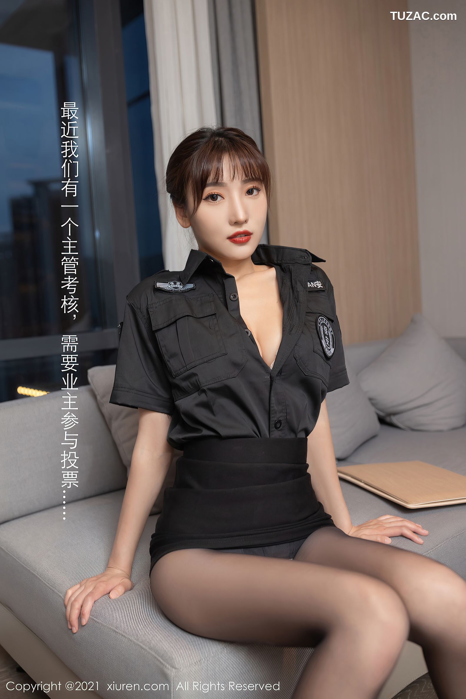 XiuRen秀人网-3577-陆萱萱-物业保安主题制服性感内衣黑丝-2021.06.23