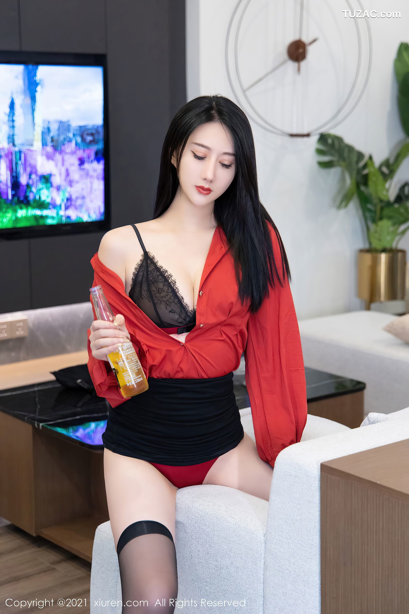 XiuRen秀人网-4253-苏小曼babyface-经典猩红衬衫蕾丝内衣-2021.11.23