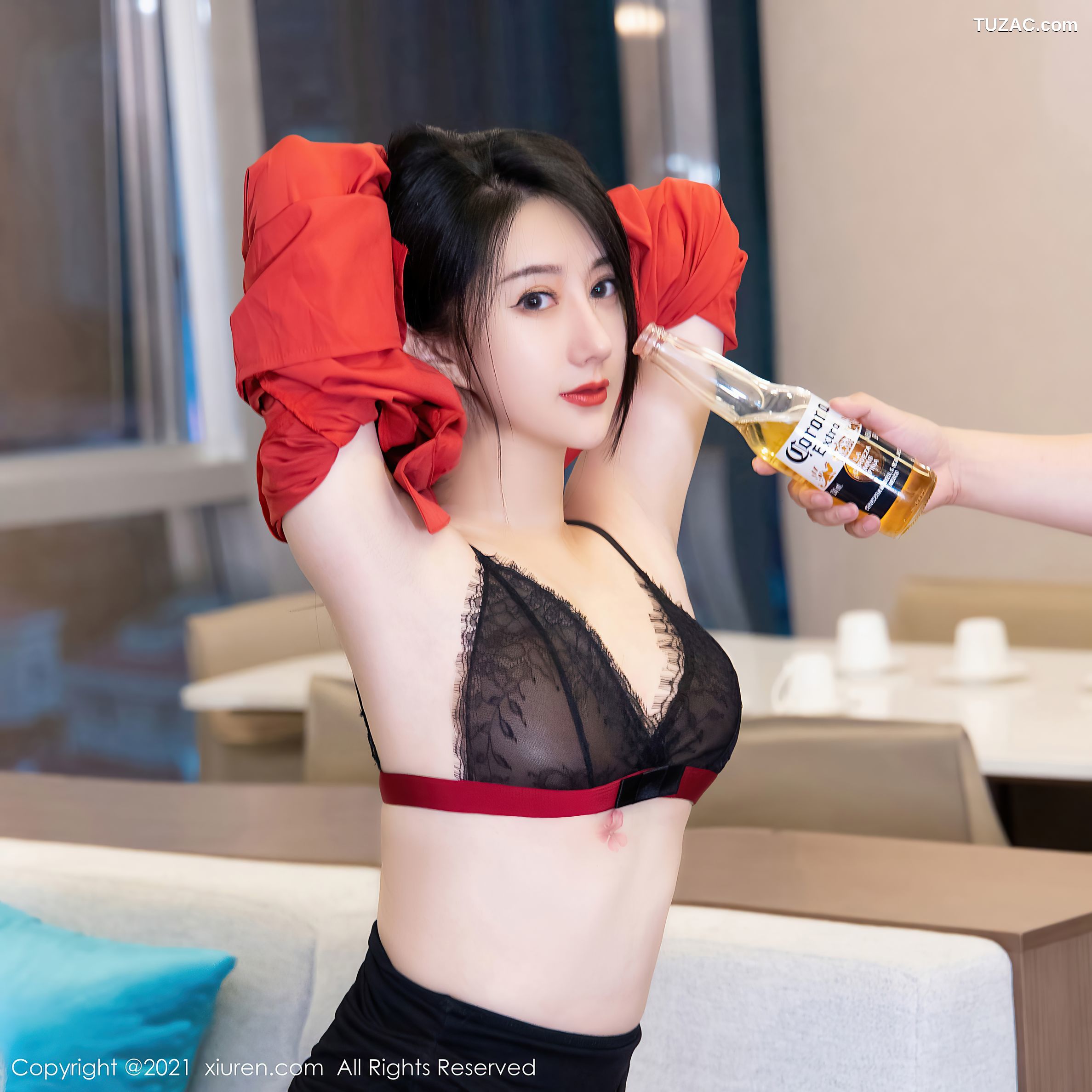 XiuRen秀人网-4253-苏小曼babyface-经典猩红衬衫蕾丝内衣-2021.11.23