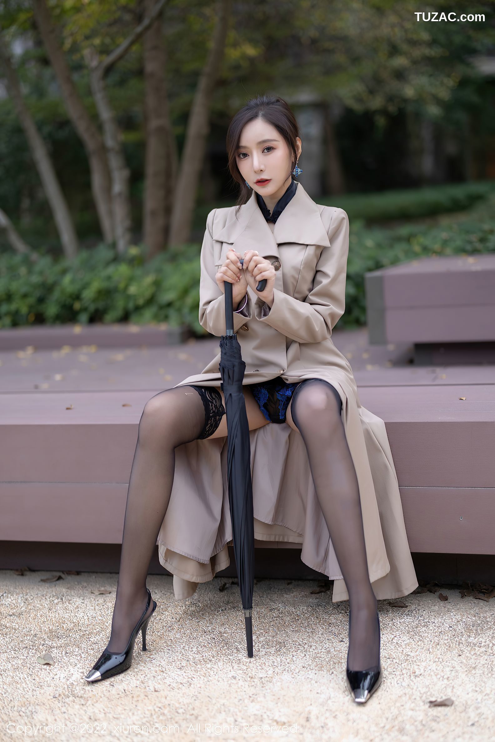 XiuRen秀人网-4417-王馨瑶Yanni-风衣黑色轻透内衣黑丝-2022.01.04