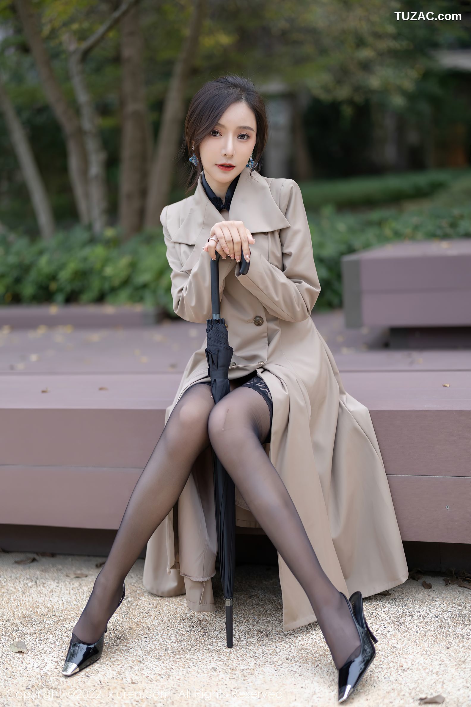 XiuRen秀人网-4417-王馨瑶Yanni-风衣黑色轻透内衣黑丝-2022.01.04