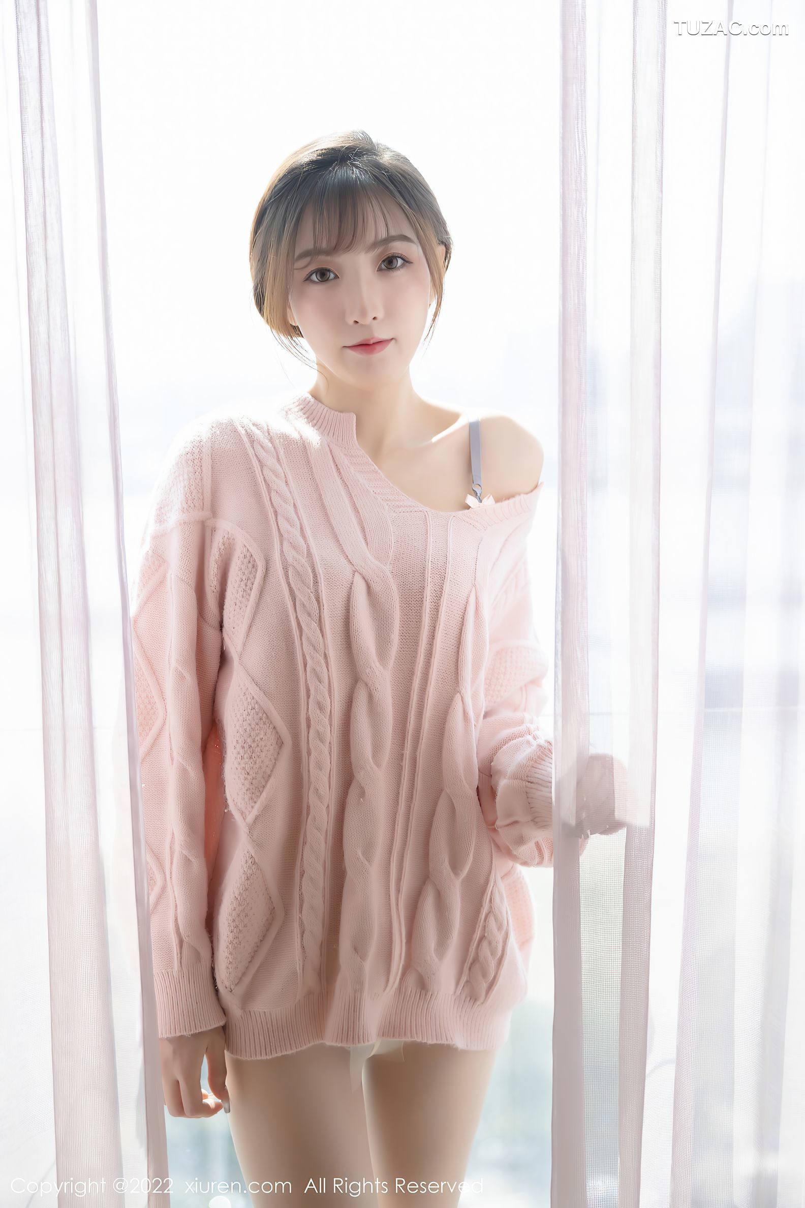 XiuRen秀人网-4902-林星阑-粉色长袖毛衣蓝色蕾丝内衣原色丝袜-2022.04.21