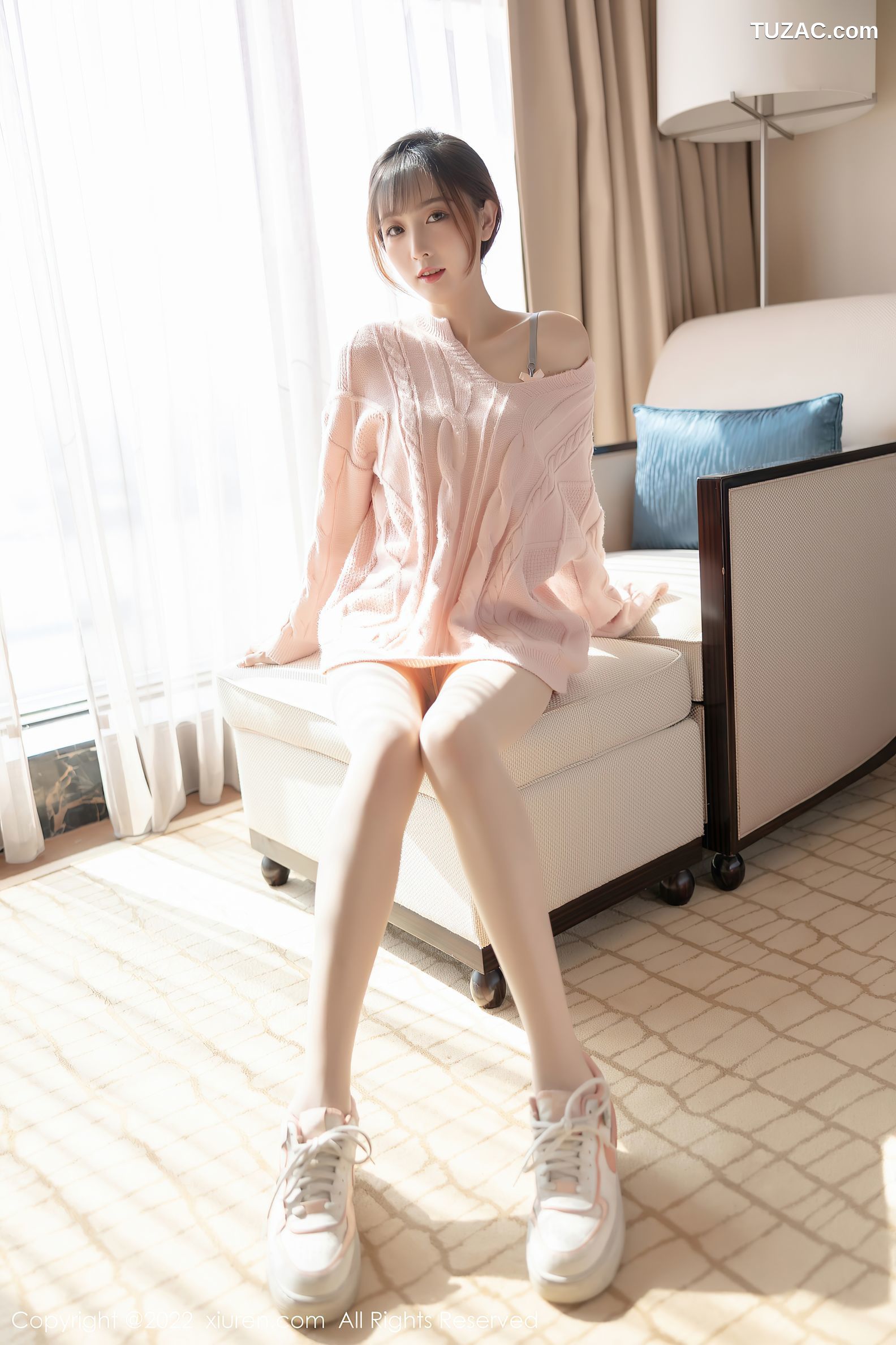 XiuRen秀人网-4902-林星阑-粉色长袖毛衣蓝色蕾丝内衣原色丝袜-2022.04.21