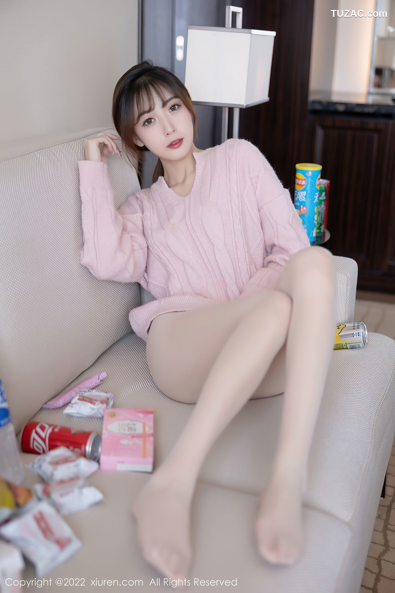 XiuRen秀人网-4902-林星阑-粉色长袖毛衣蓝色蕾丝内衣原色丝袜-2022.04.21