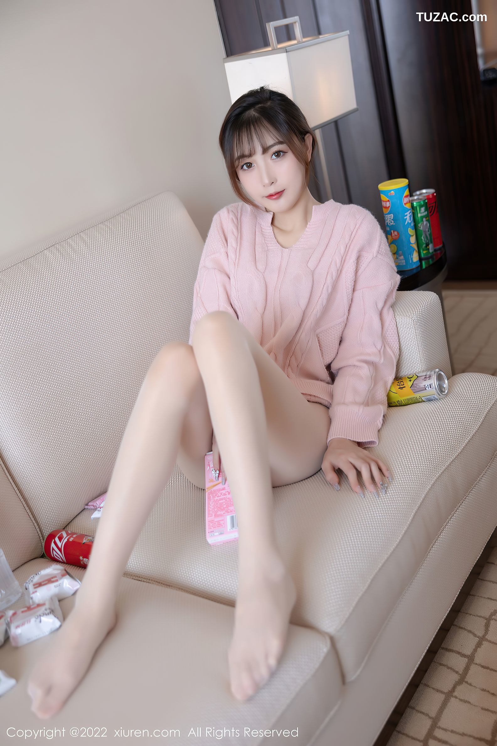 XiuRen秀人网-4902-林星阑-粉色长袖毛衣蓝色蕾丝内衣原色丝袜-2022.04.21
