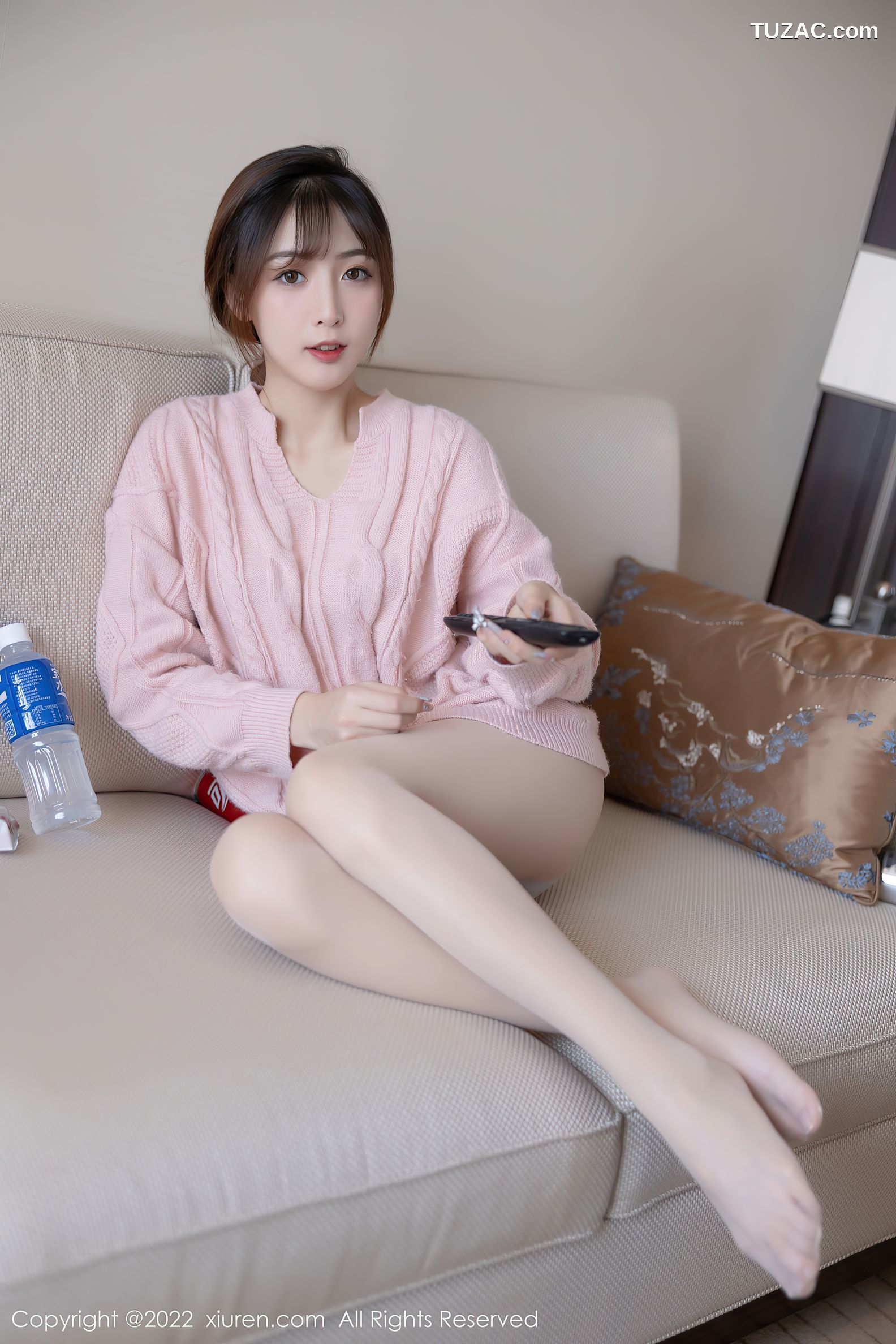 XiuRen秀人网-4902-林星阑-粉色长袖毛衣蓝色蕾丝内衣原色丝袜-2022.04.21