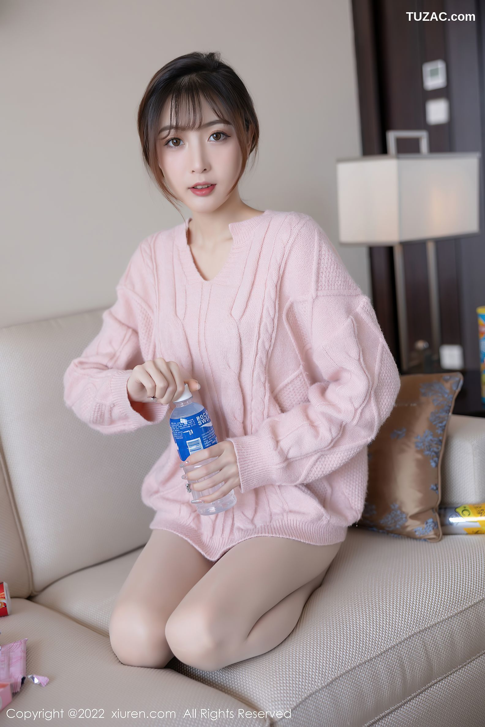 XiuRen秀人网-4902-林星阑-粉色长袖毛衣蓝色蕾丝内衣原色丝袜-2022.04.21
