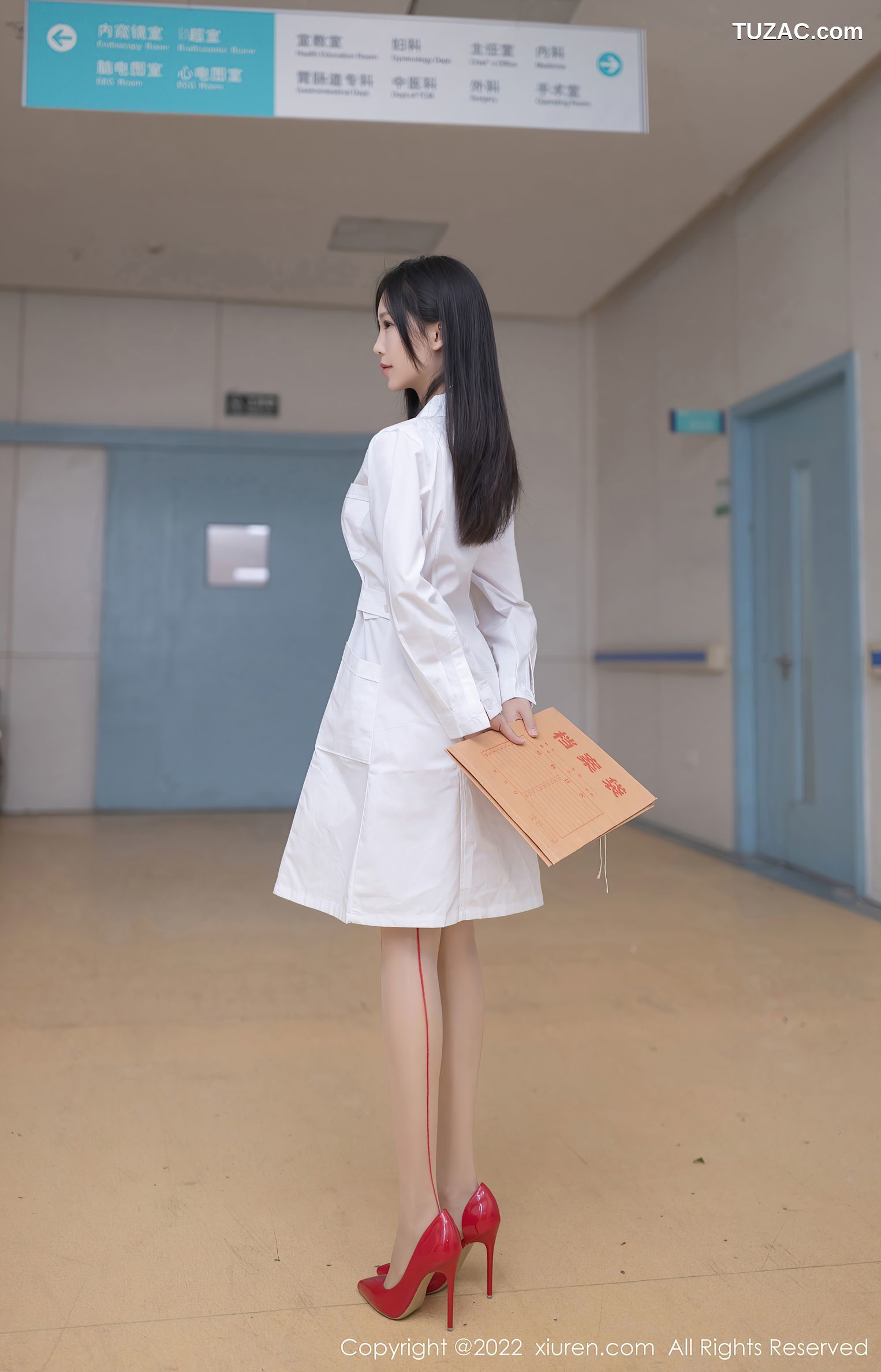 XiuRen-No.5267-利世-白护士服红色蕾丝内衣红丝袜